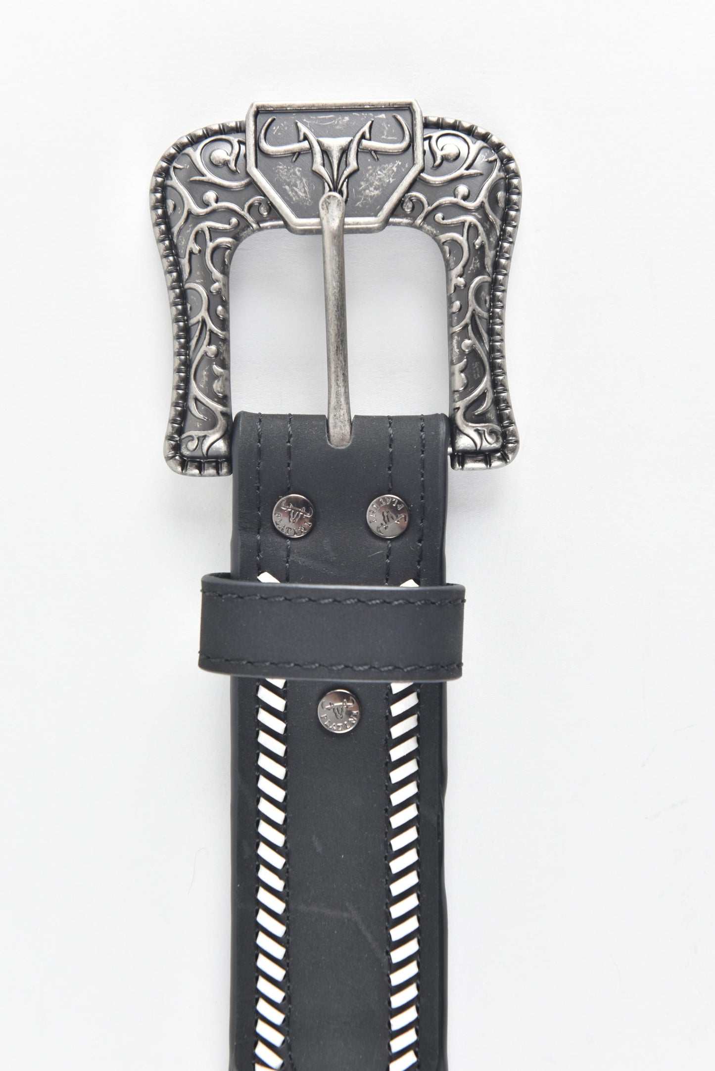 Mens Genuine Leather 3D Hand Stitched Belt - Black