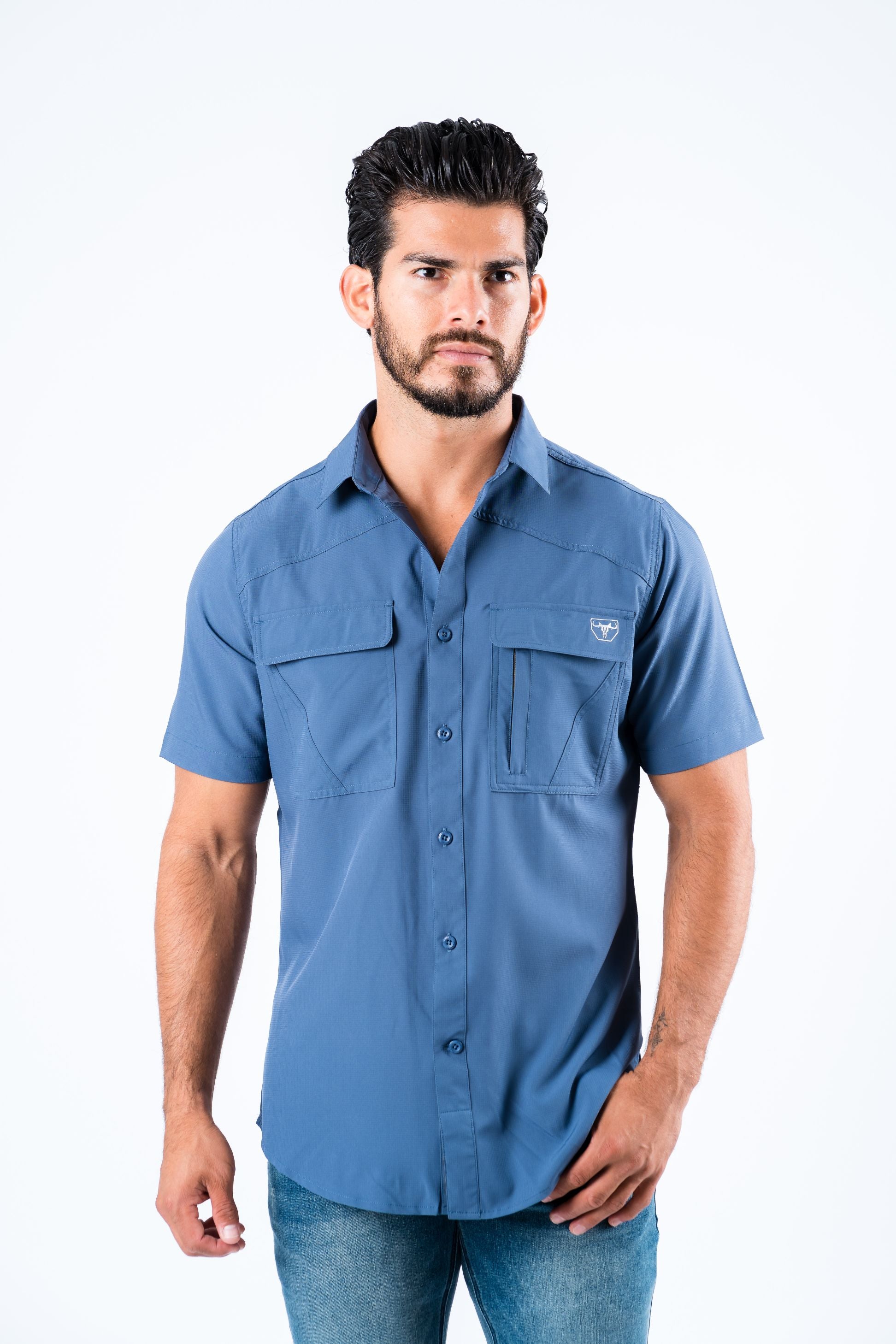 Men's Fishing Blue Short Sleeve Shirt – Platini Fashion