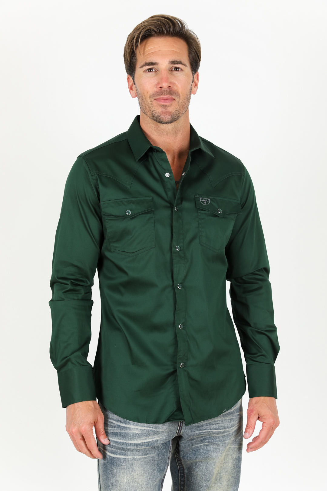 Men's Modern Fit Solid Green Dress Shirt
