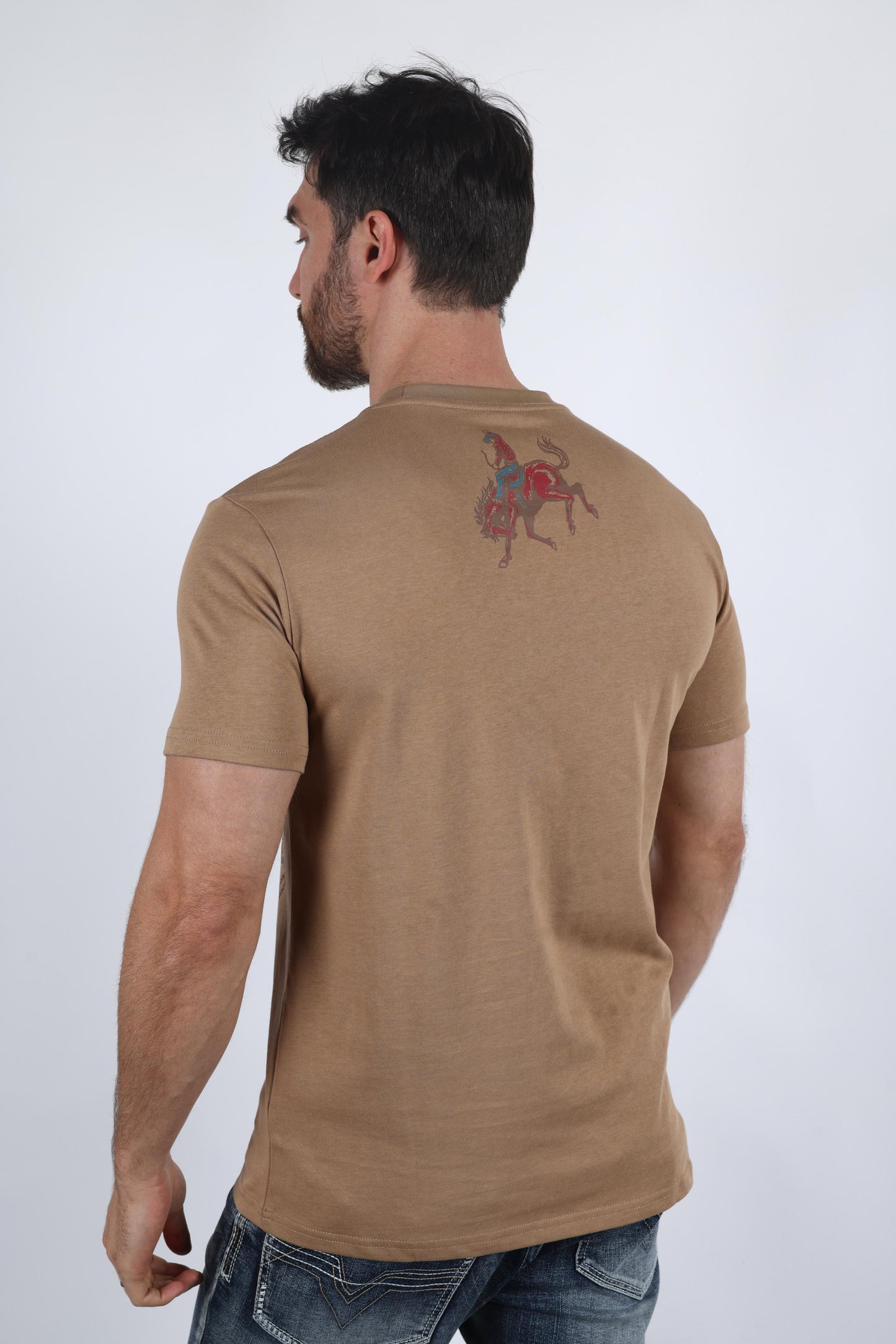 Mens Modern Fit Cotton Stretch Horse-Rider Print T-Shirt