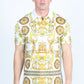 Mens Modern Fit Stretch Baroque Print Polo with Rhinestones