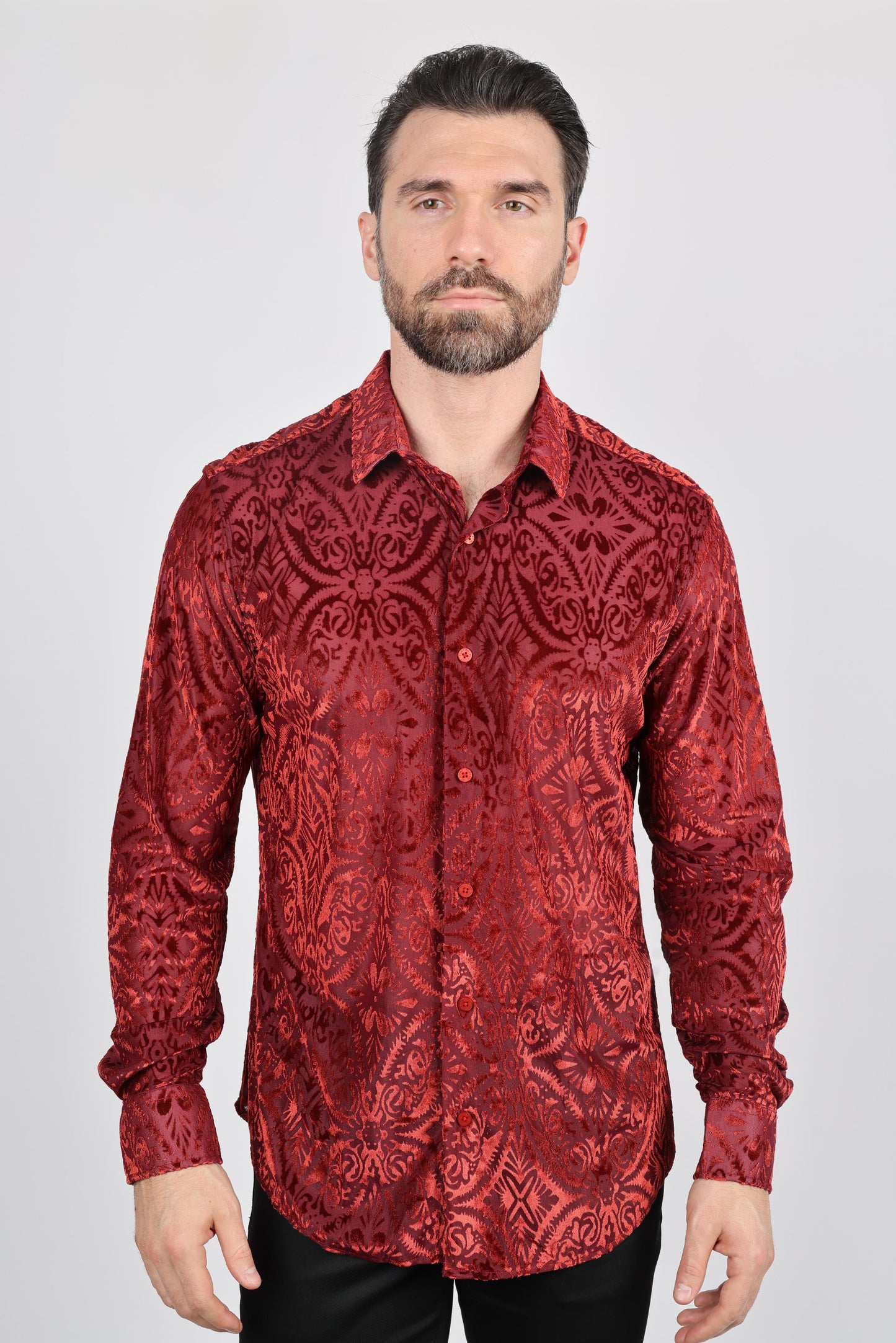 Mens Modern Fit Stretch Velvet Fashion Shirt