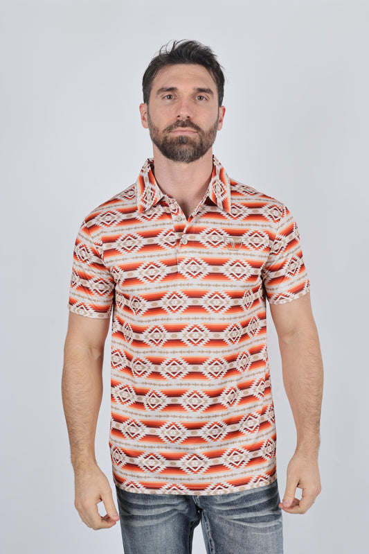 Mens Performance Fabric Modern Fit Stretch Aztec Print Polo