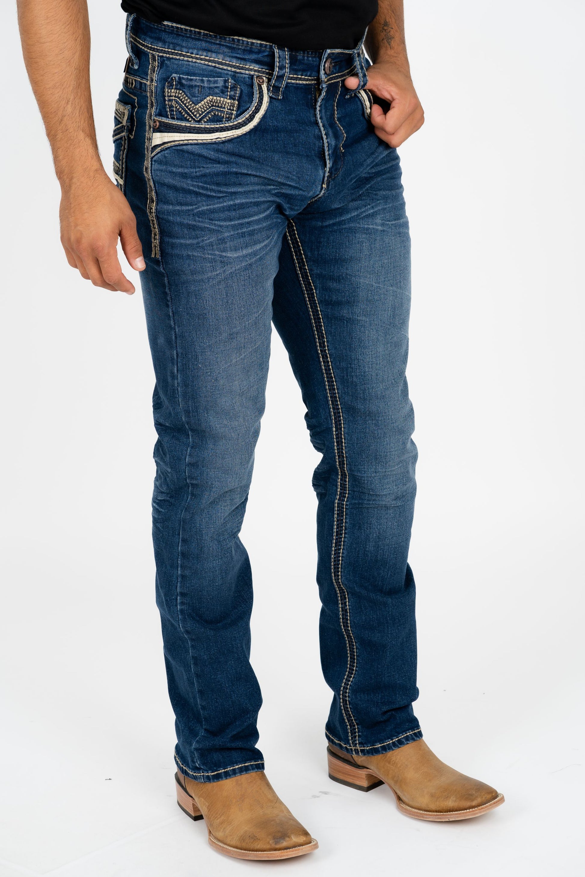 Holt Men's Med Blue Slim Boot Cut Jeans