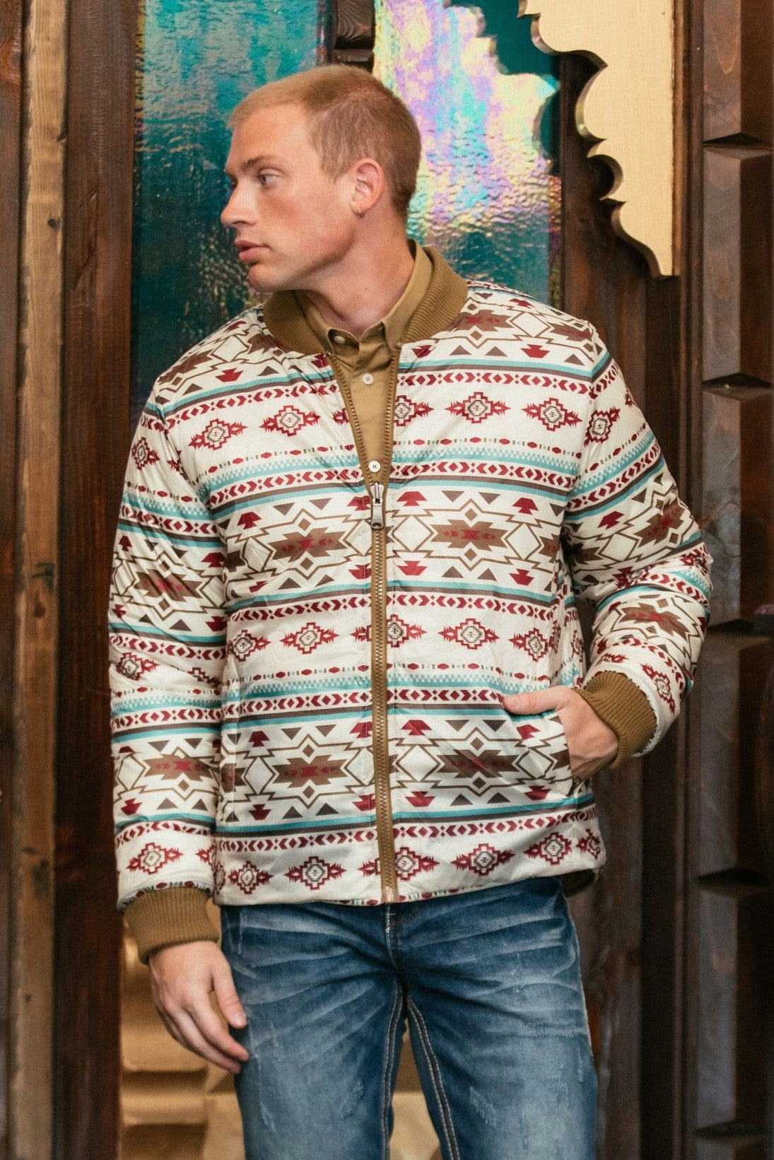 Mens Insulated Reversable Jacket - Beige