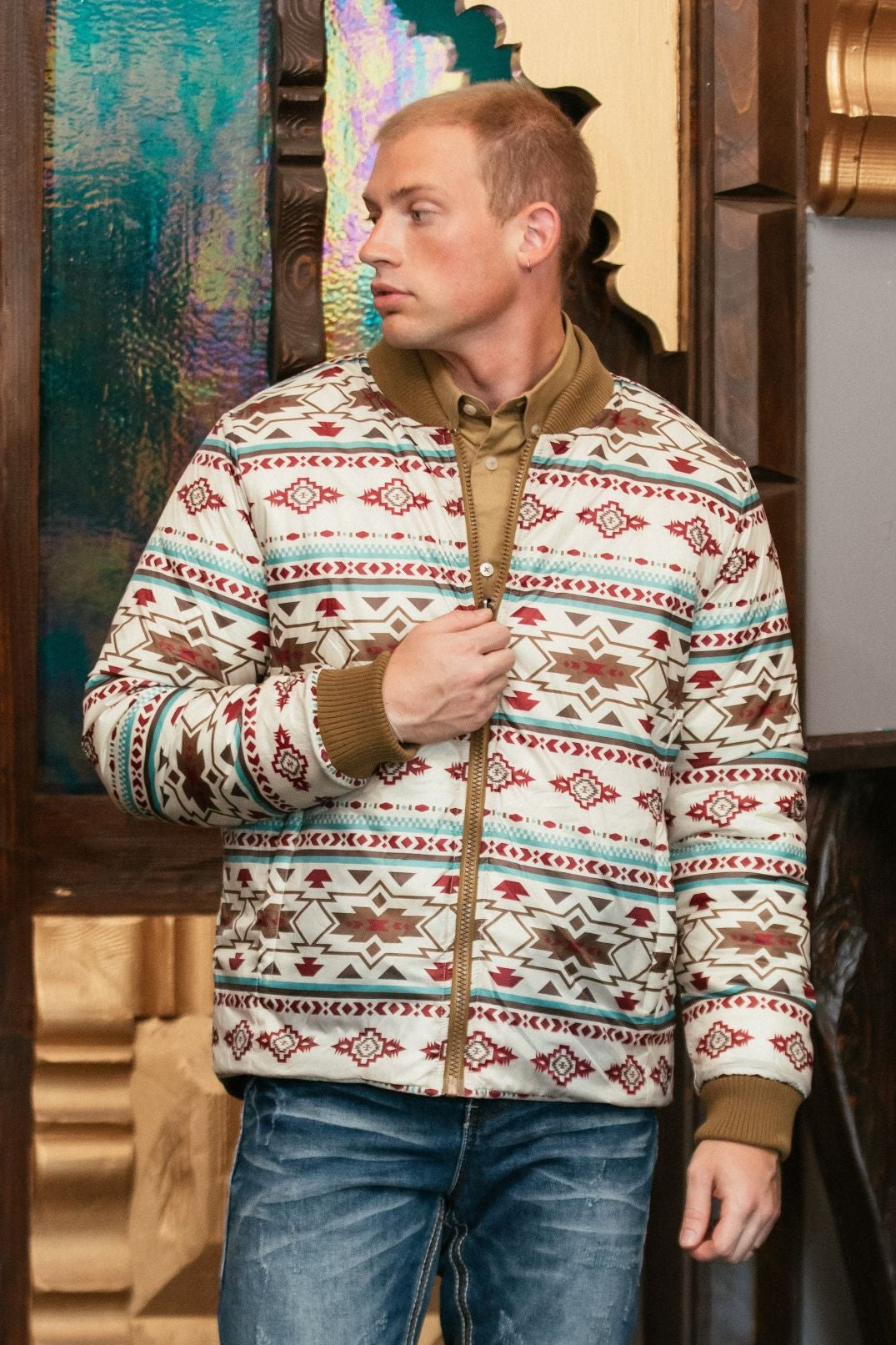 Mens Insulated Reversable Jacket - Beige