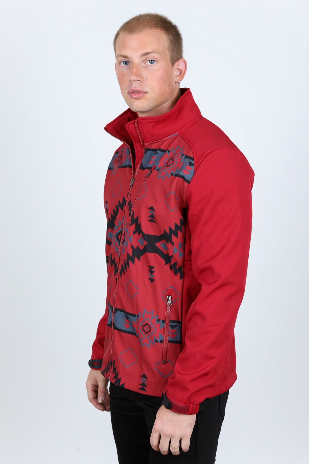 Mens Aztec Softshell Water-Resistant Jacket - Red