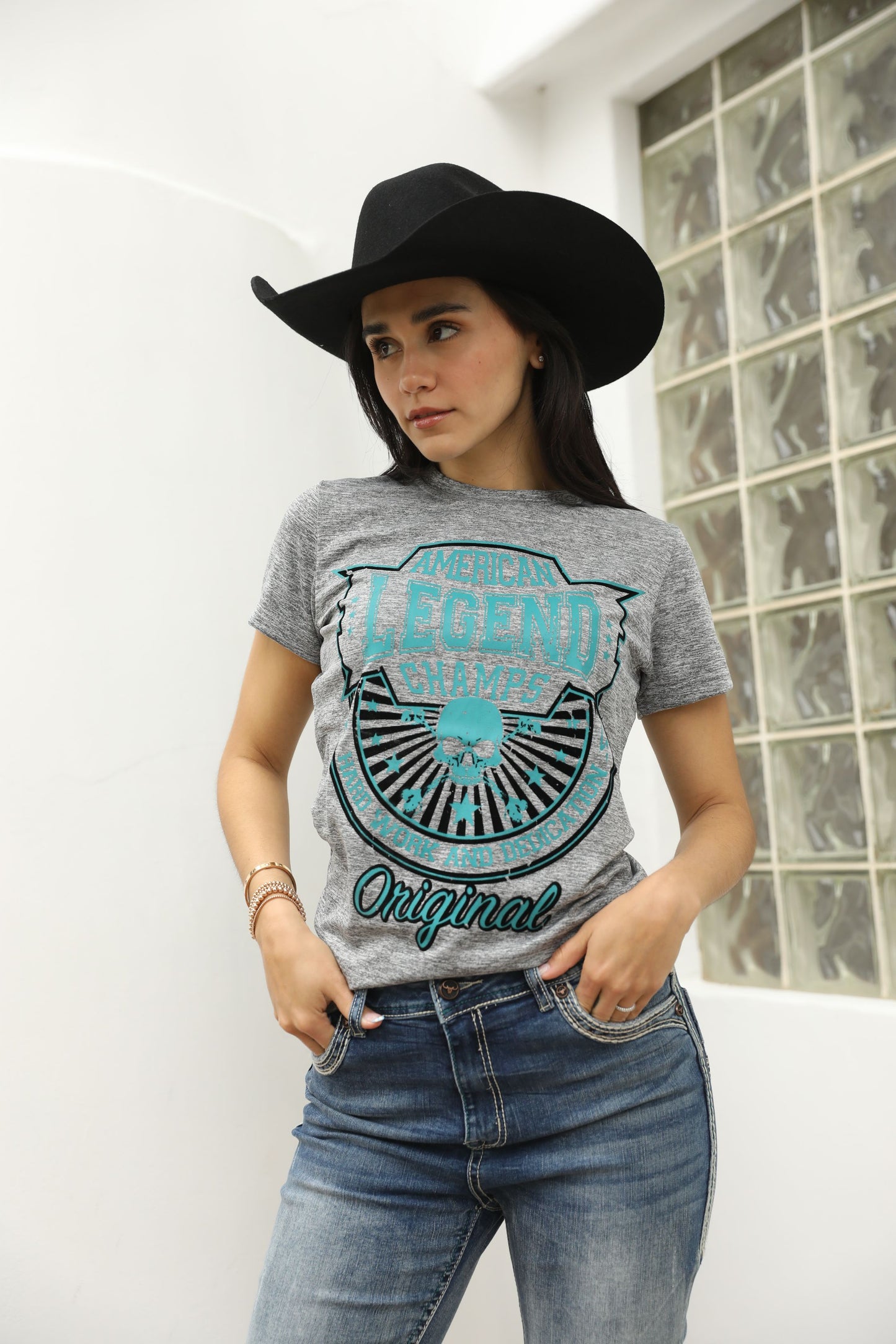 Women's Cotton American Legend Graphic Print Light Gray T-shirt