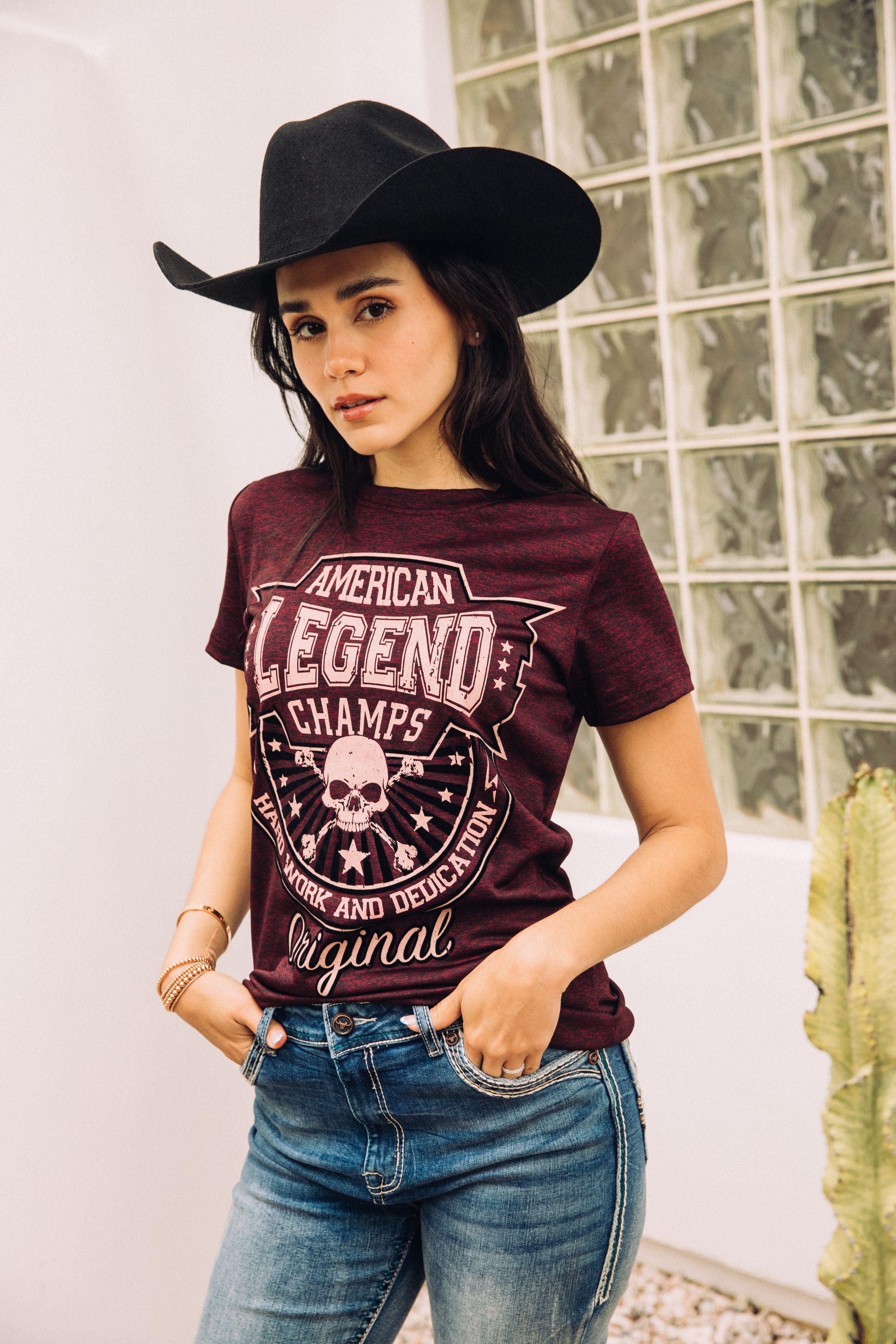 Women's American Legend Print Wine T-shirt – Fashion