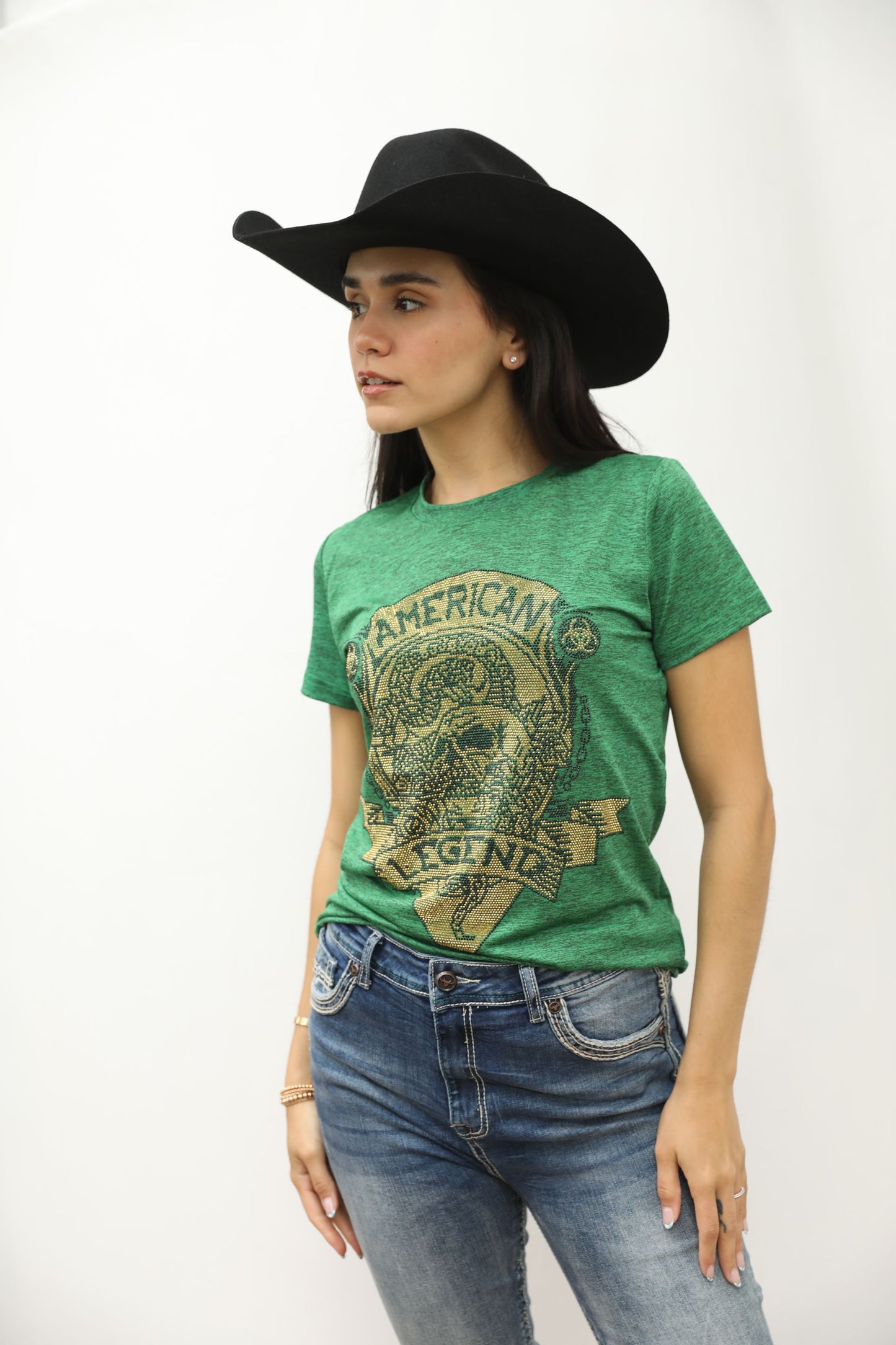 Women's Cotton American Legend Graphic Print Green T-shirt