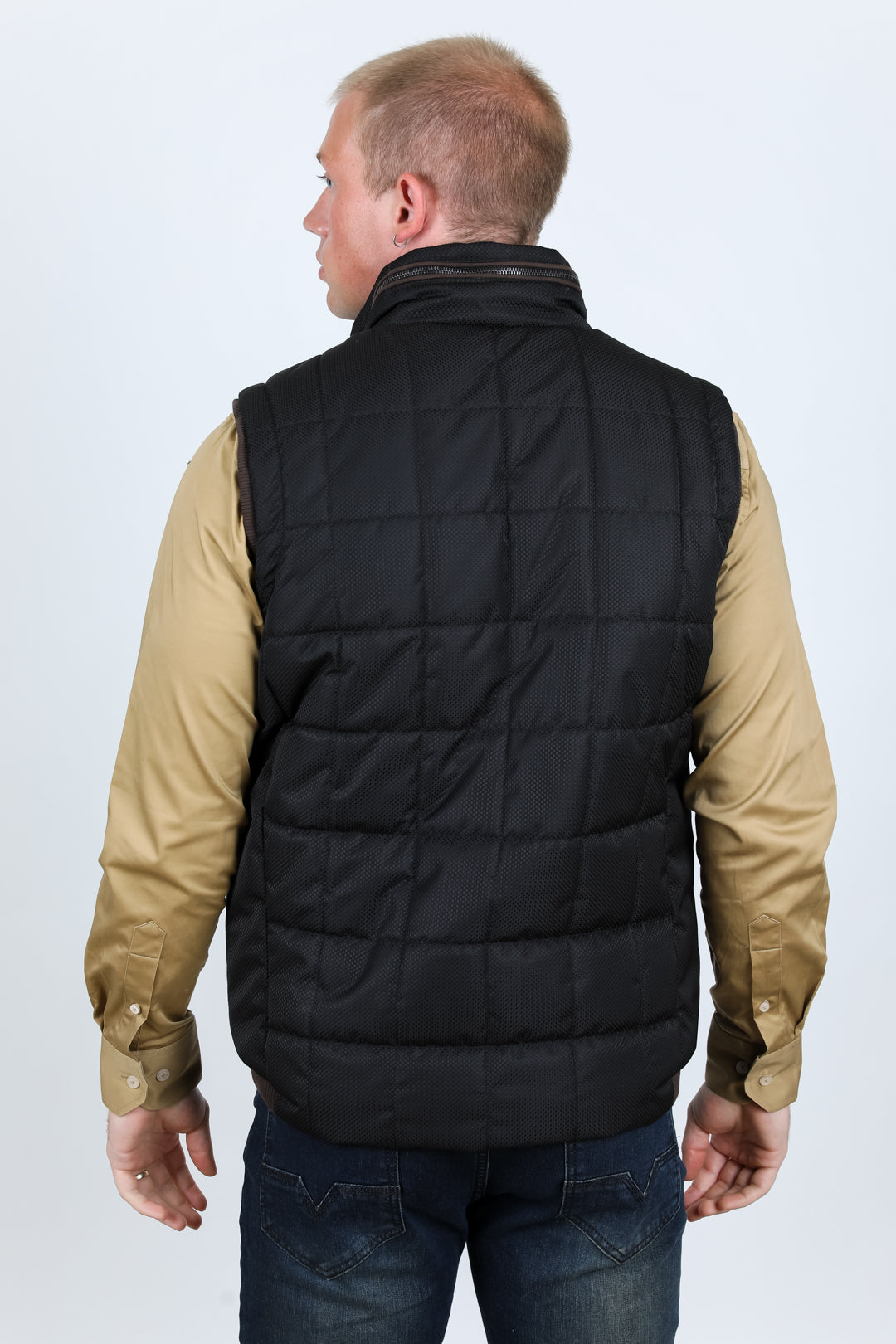 Men's Quilted Fur Lined Vest - Black