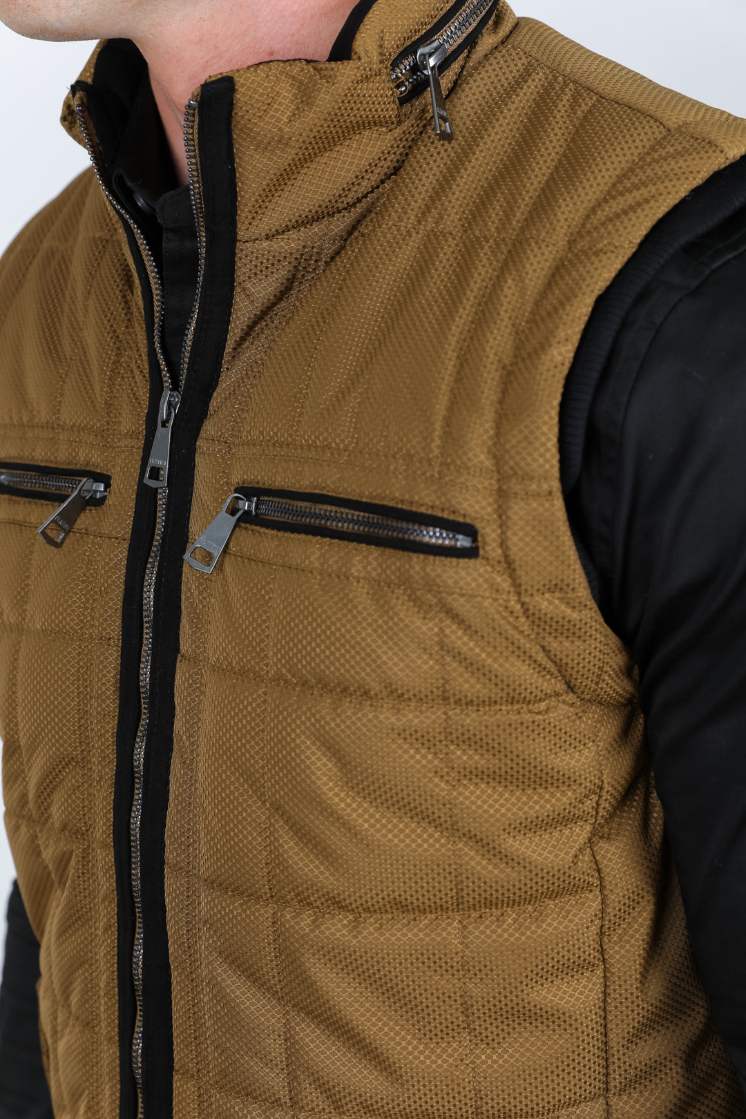 Men's Quilted Fur Lined Vest - Camel