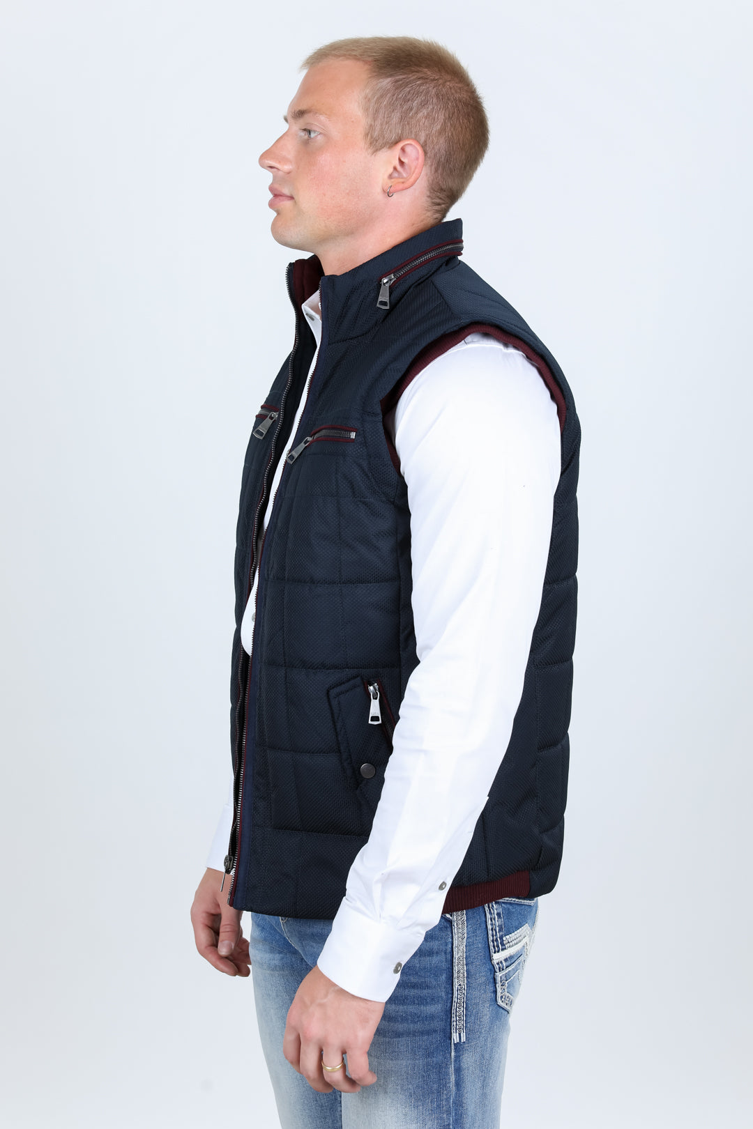 Men's Quilted Fur Lined Vest - Navy