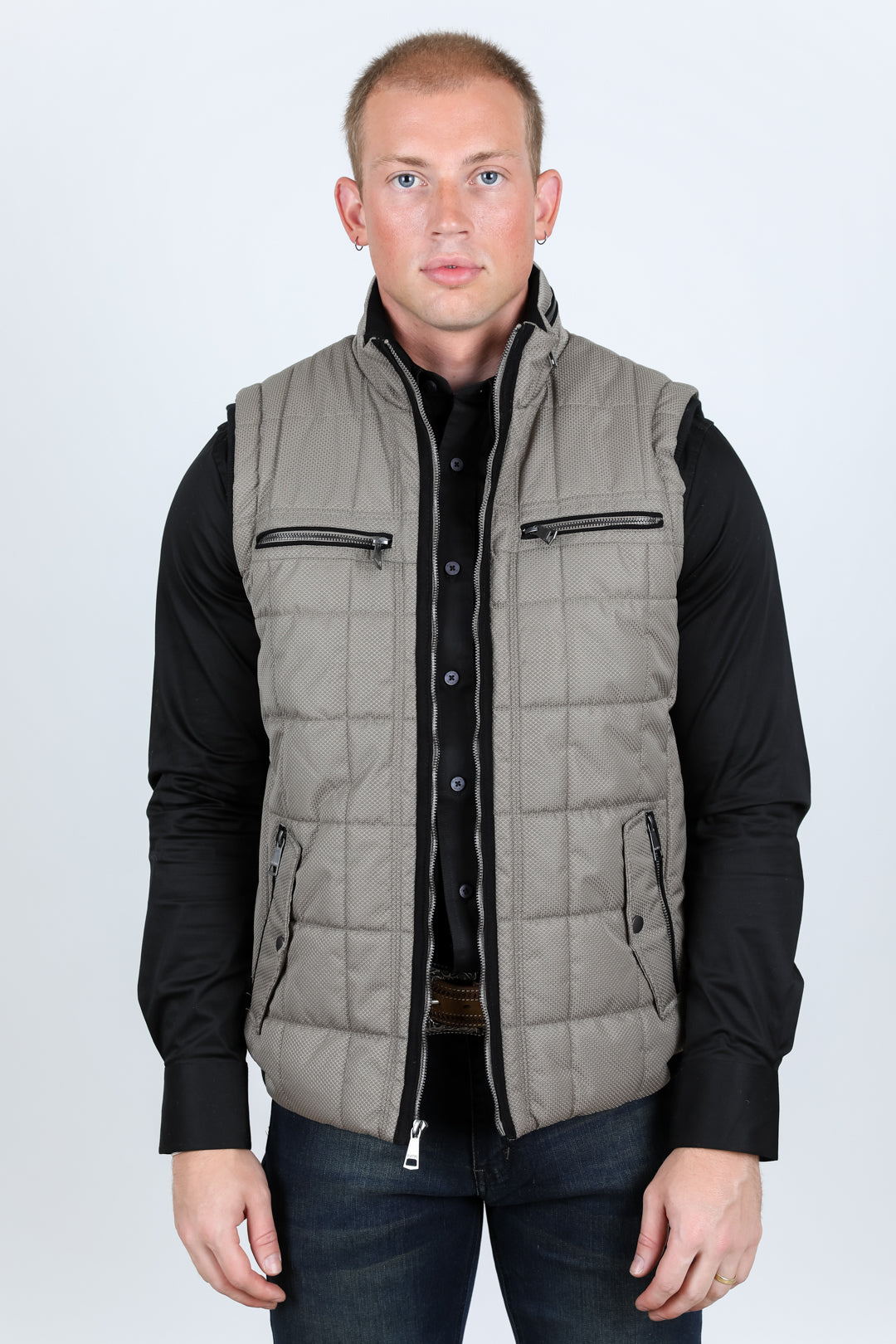 Men's Quilted Fur Lined Vest - Mocha