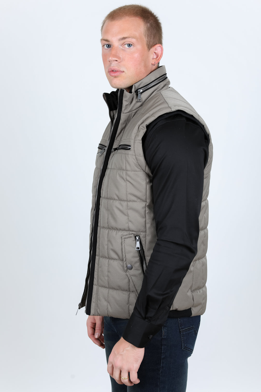 Men's Quilted Fur Lined Vest - Mocha