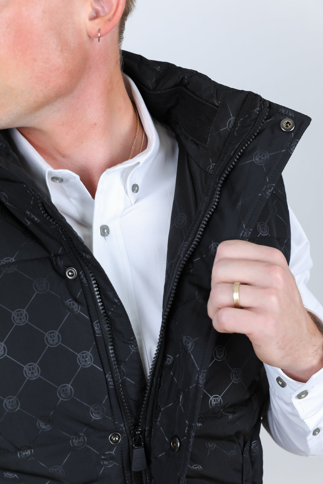 Men's Fur Lined Quilted Monogram Vest - Black