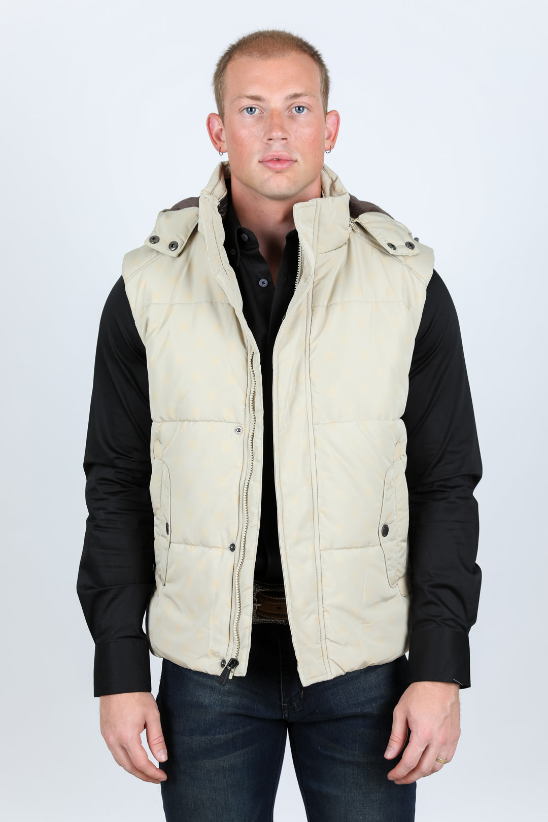 Men's Fur Lined Quilted Monogram Vest - Beige