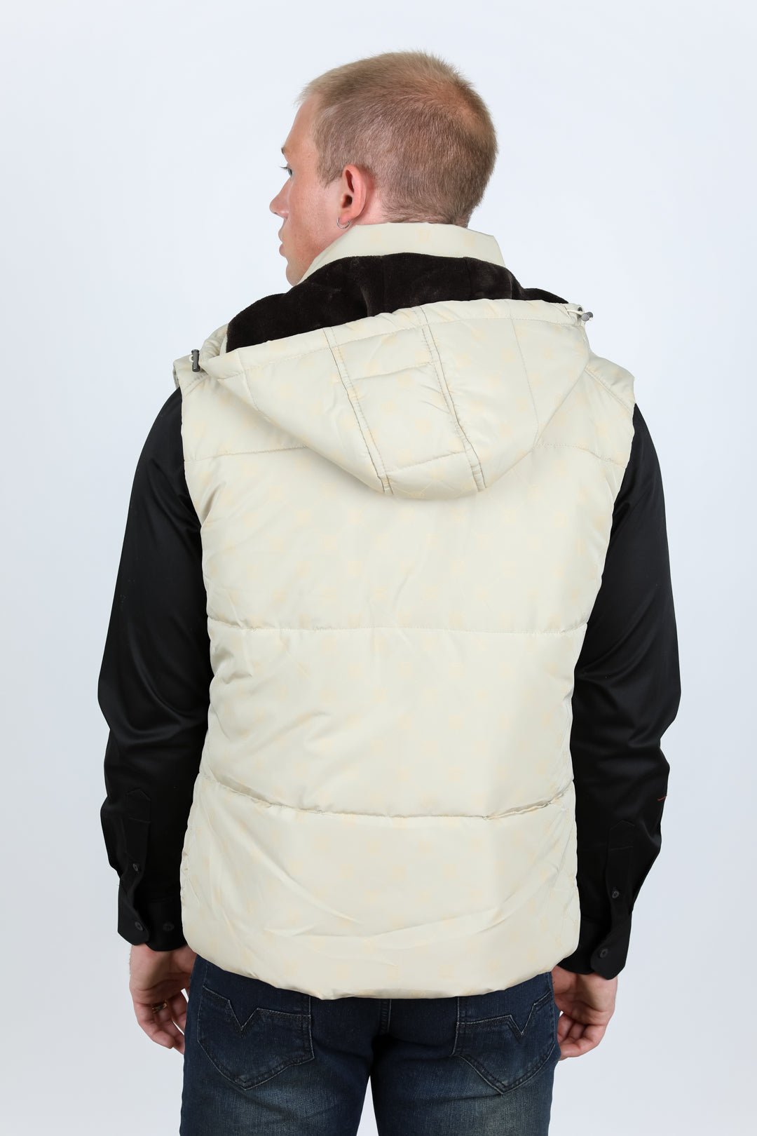 Men's Fur Lined Quilted Monogram Vest - Beige