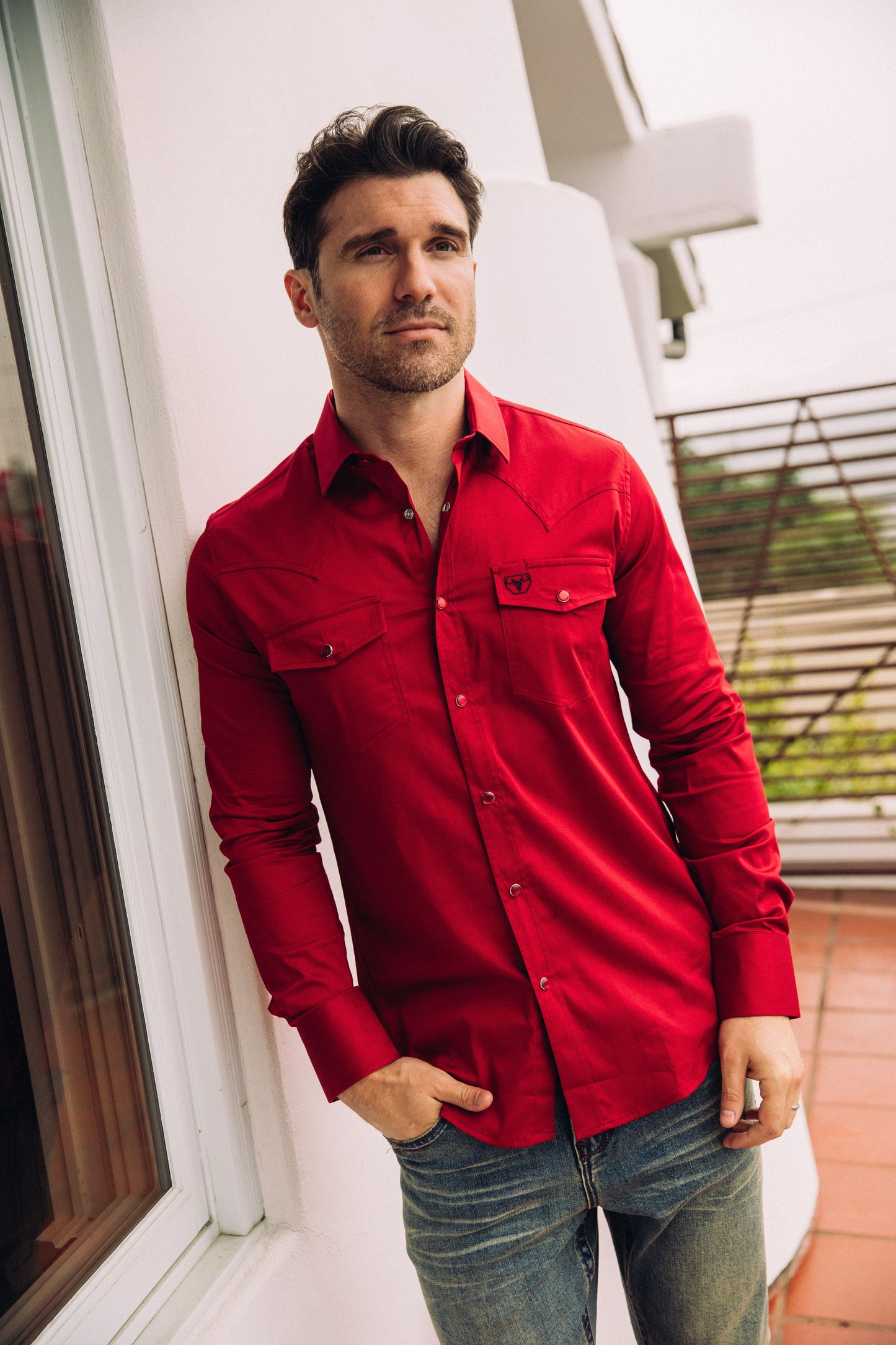 Men's Modern Fit Solid Red Dress Shirt