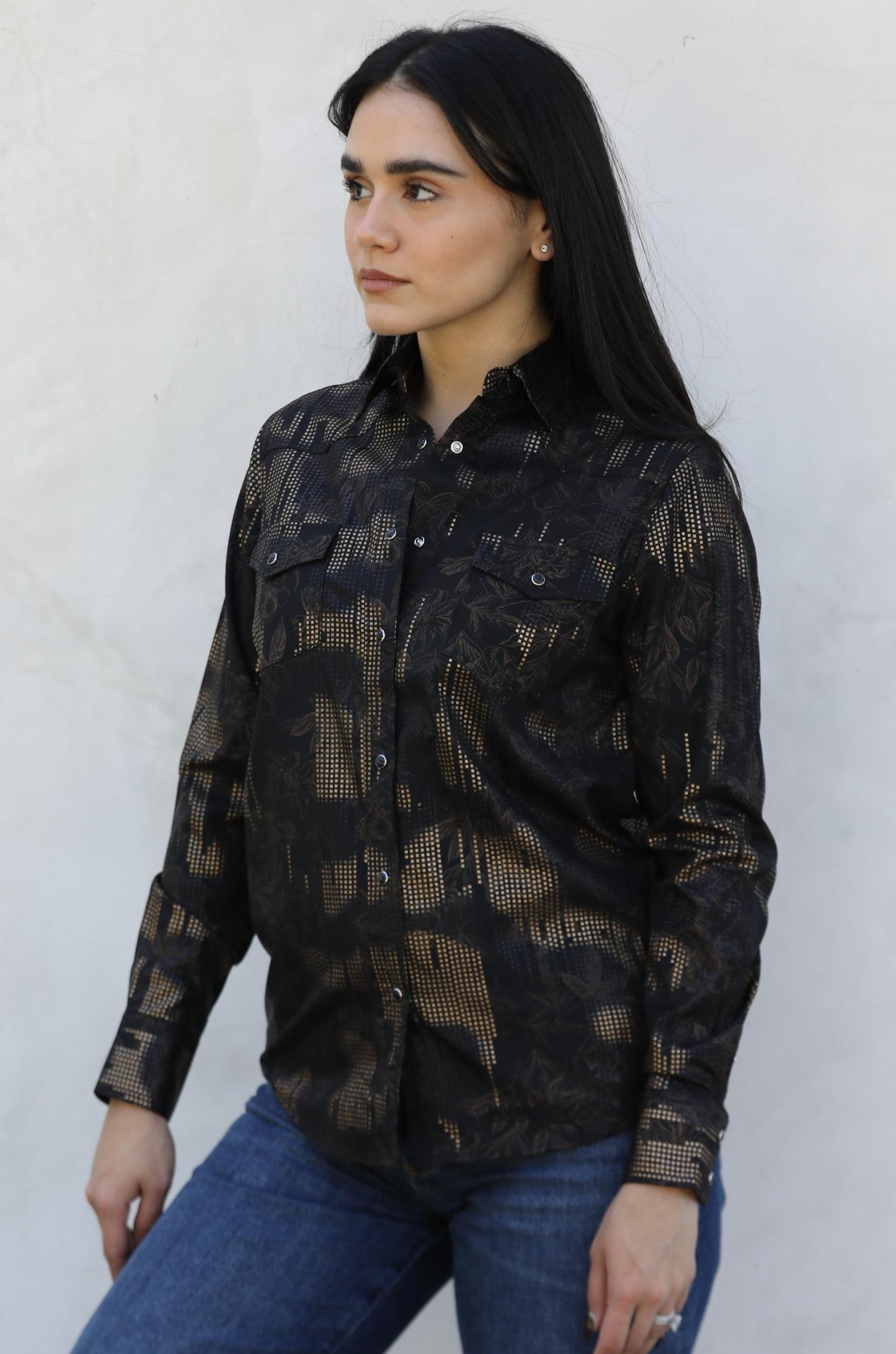 Womens Modern Fit Stretch Foil Fashion Shirt