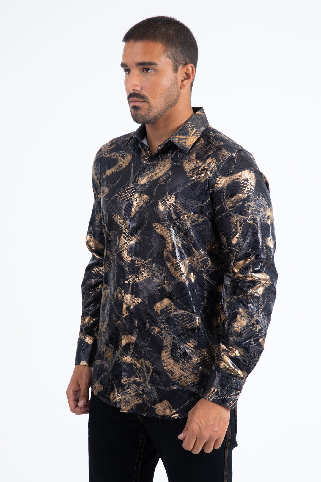 black abstract organic repeat foil shirt men platini detail-2