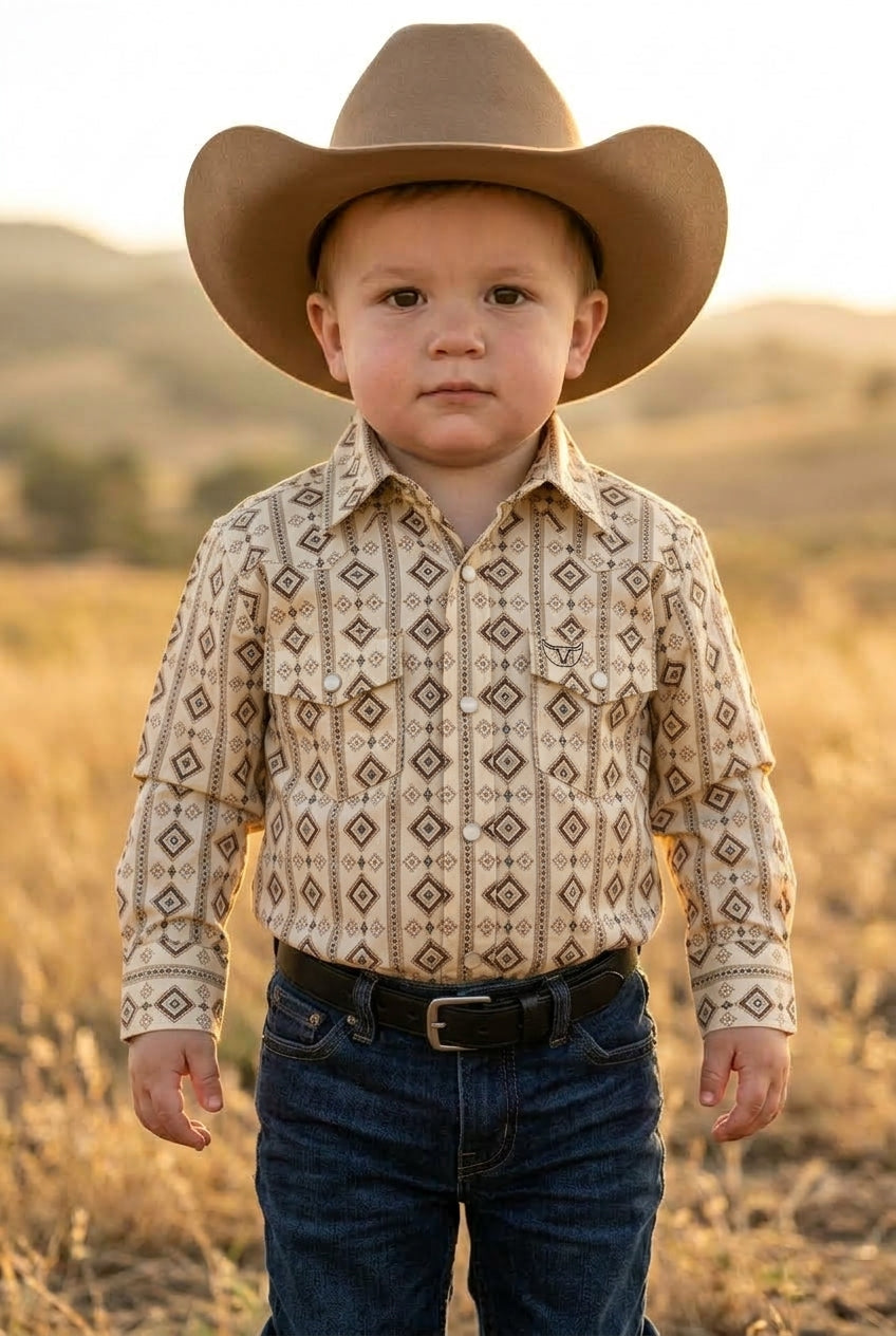 beige baby aztec stripe western shirt platini front