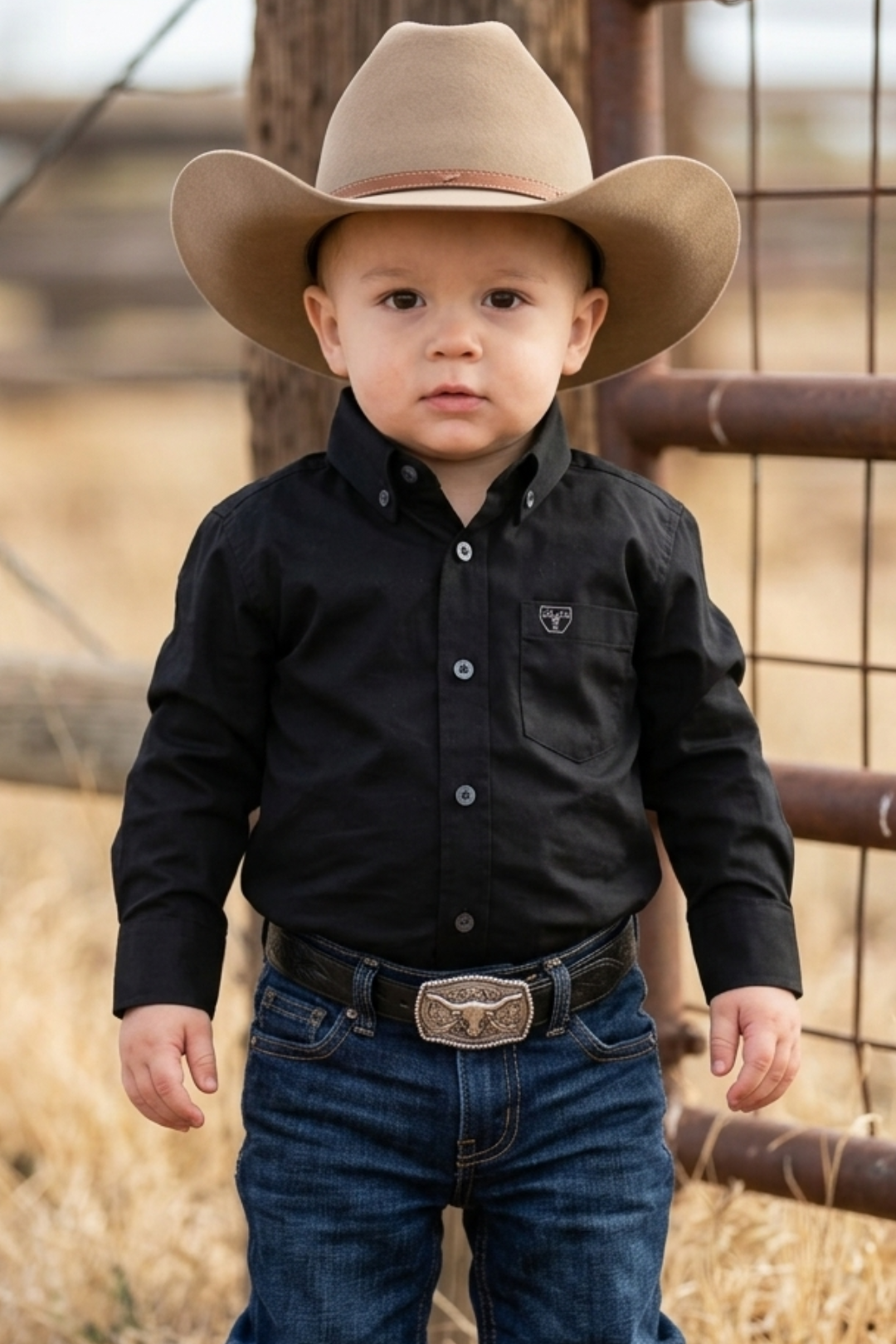 black cattle baby dress shirt platini front
