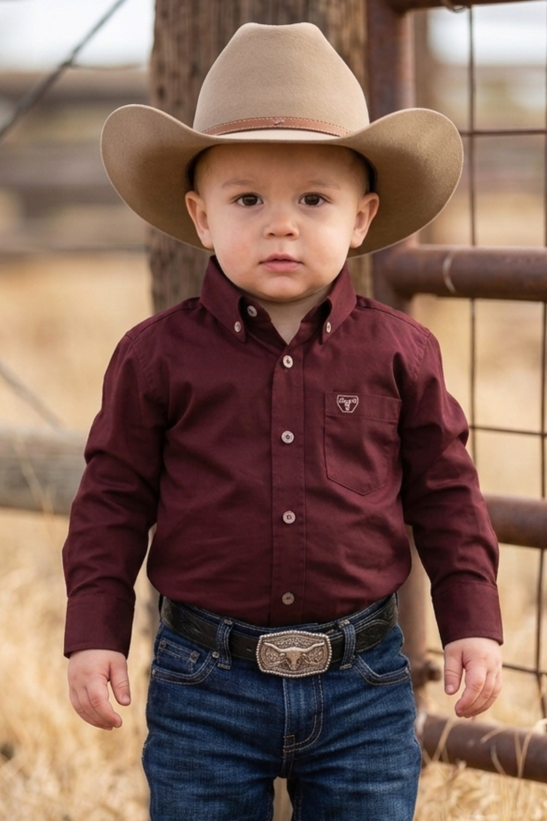 burgundy cattle baby dress shirt platini front