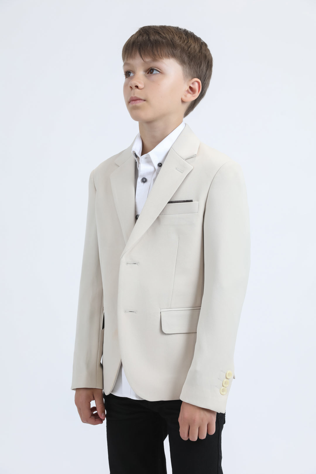 Boys' Double Button Beige Faux-Suede Blazer