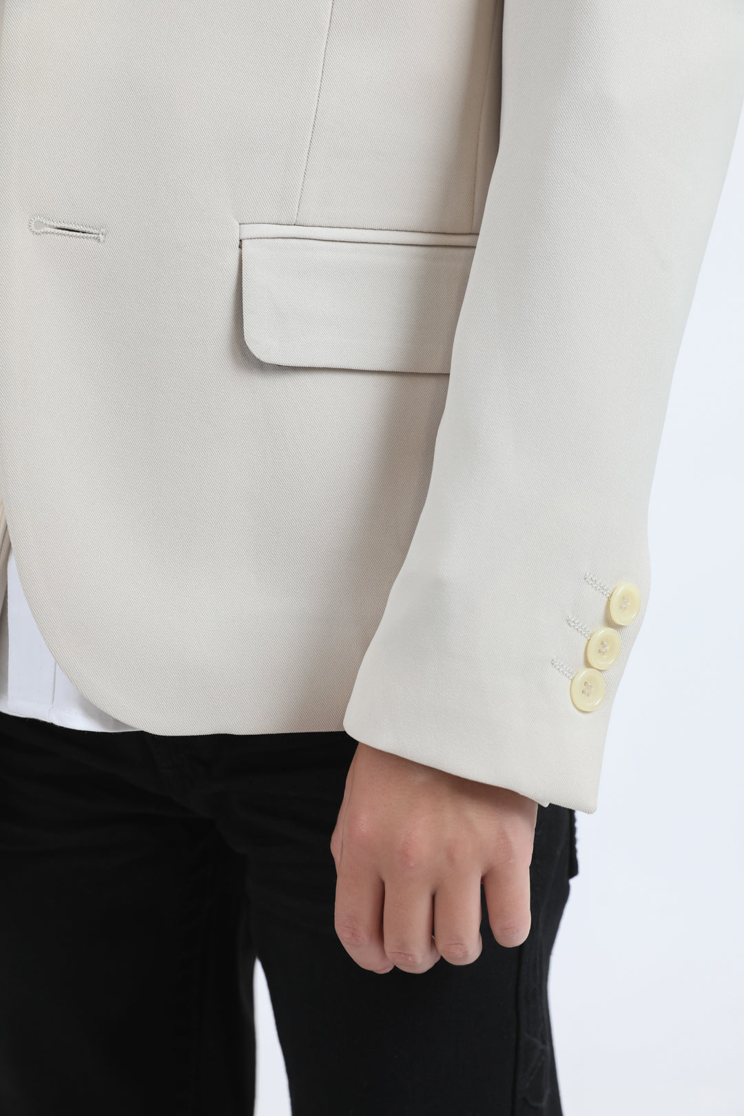 Boys' Double Button Beige Faux-Suede Blazer