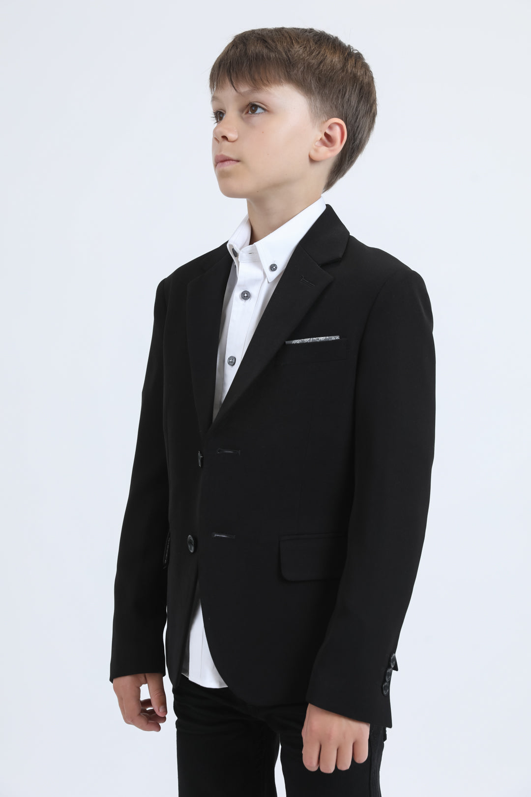 Boys' Double Button Black Faux-Suede Blazer