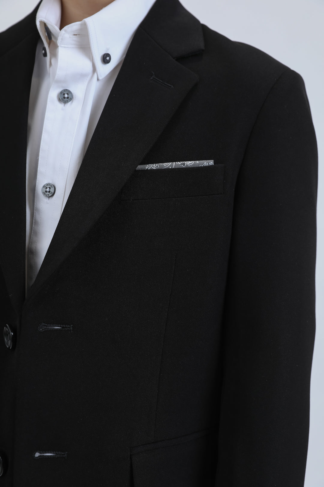 Boys' Double Button Black Faux-Suede Blazer