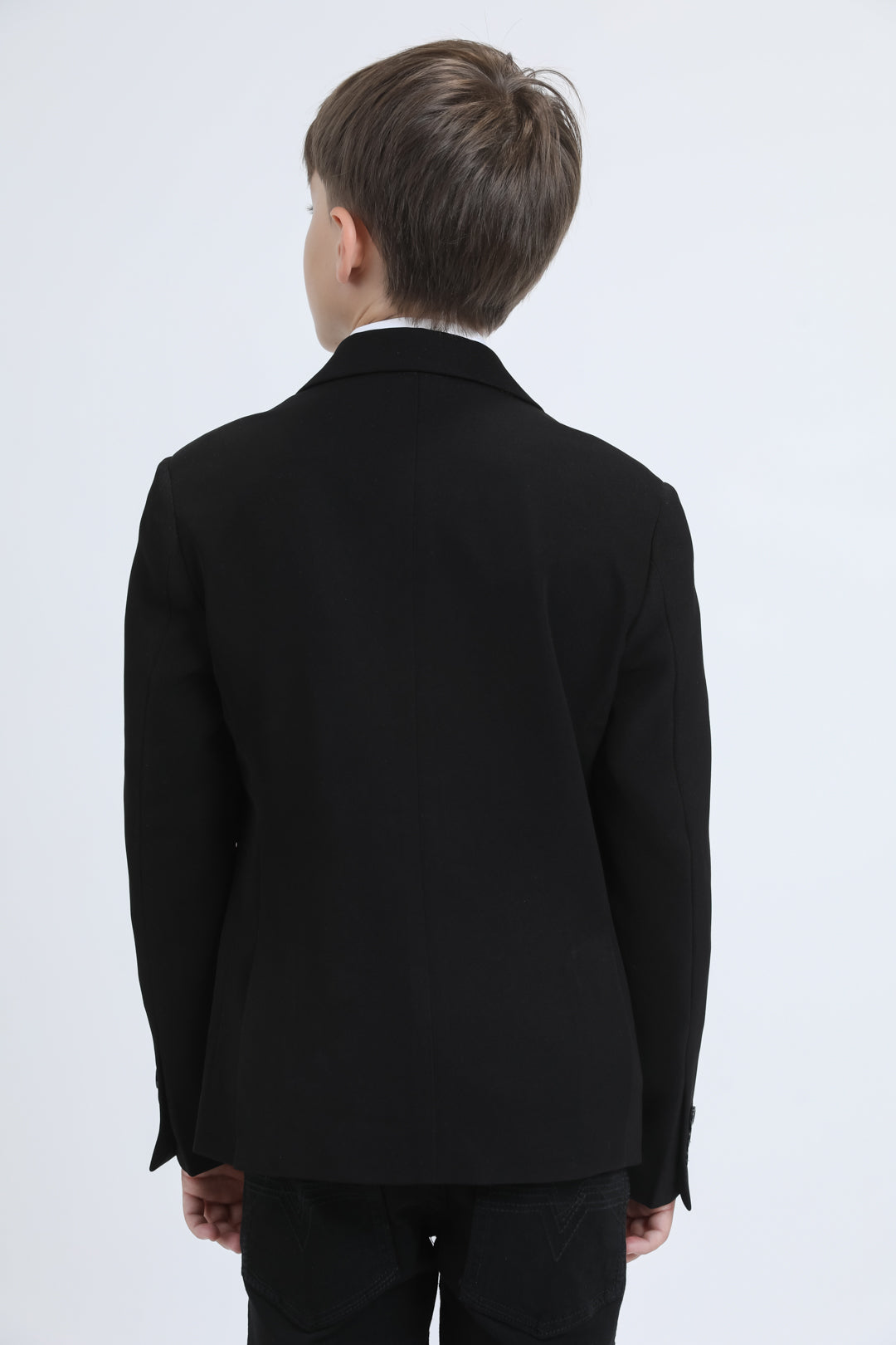 Boys' Double Button Black Faux-Suede Blazer