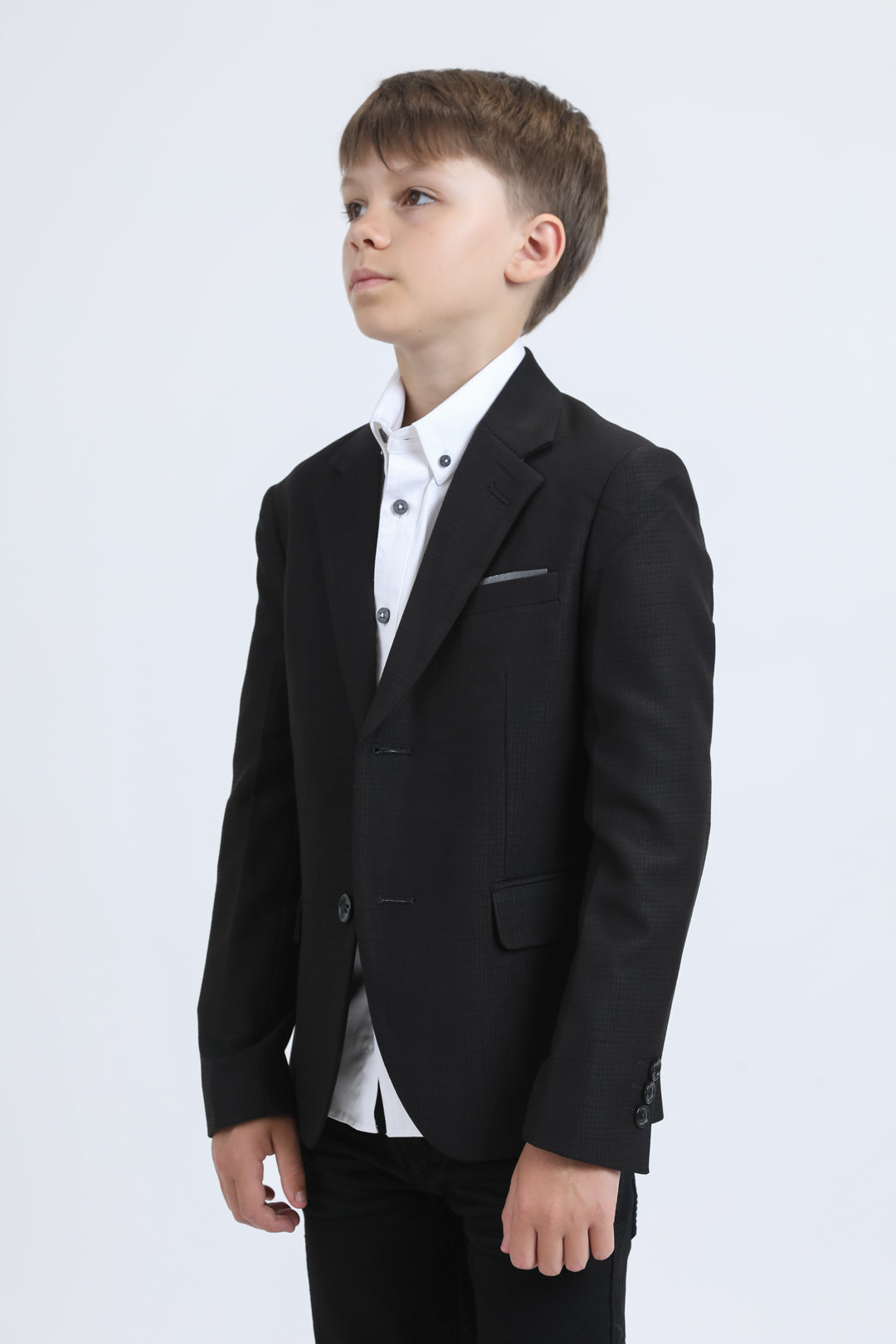 Boys' Double Button Black Faux-Suede Blazer