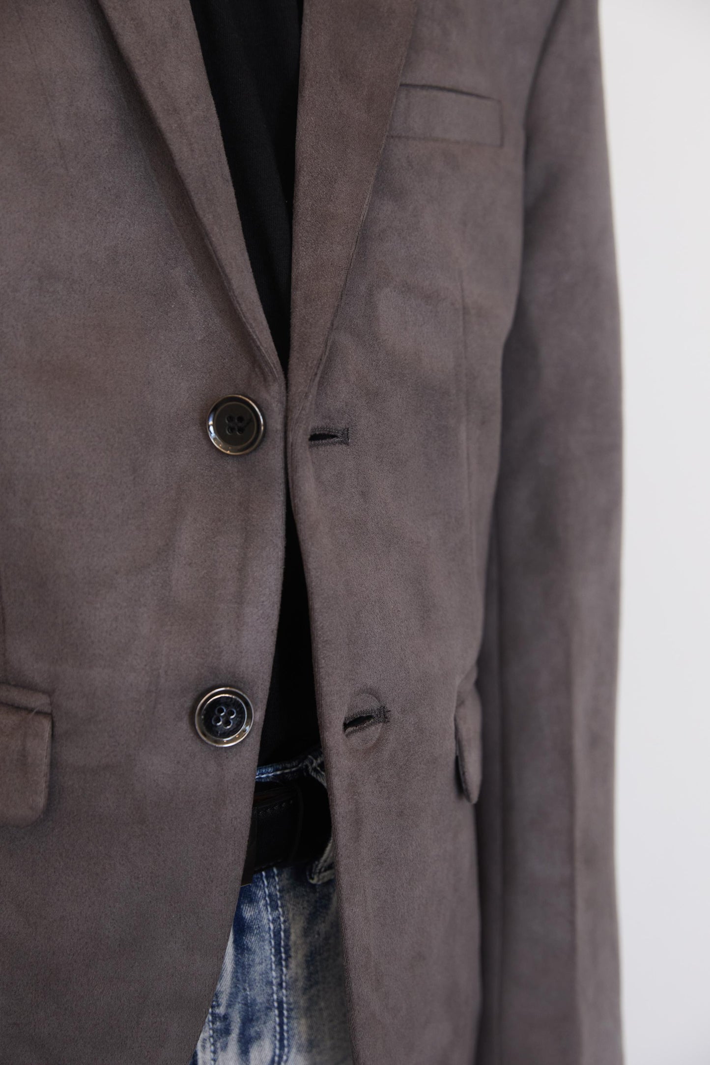 Boys' Double Button Grey Faux-Suede Blazer