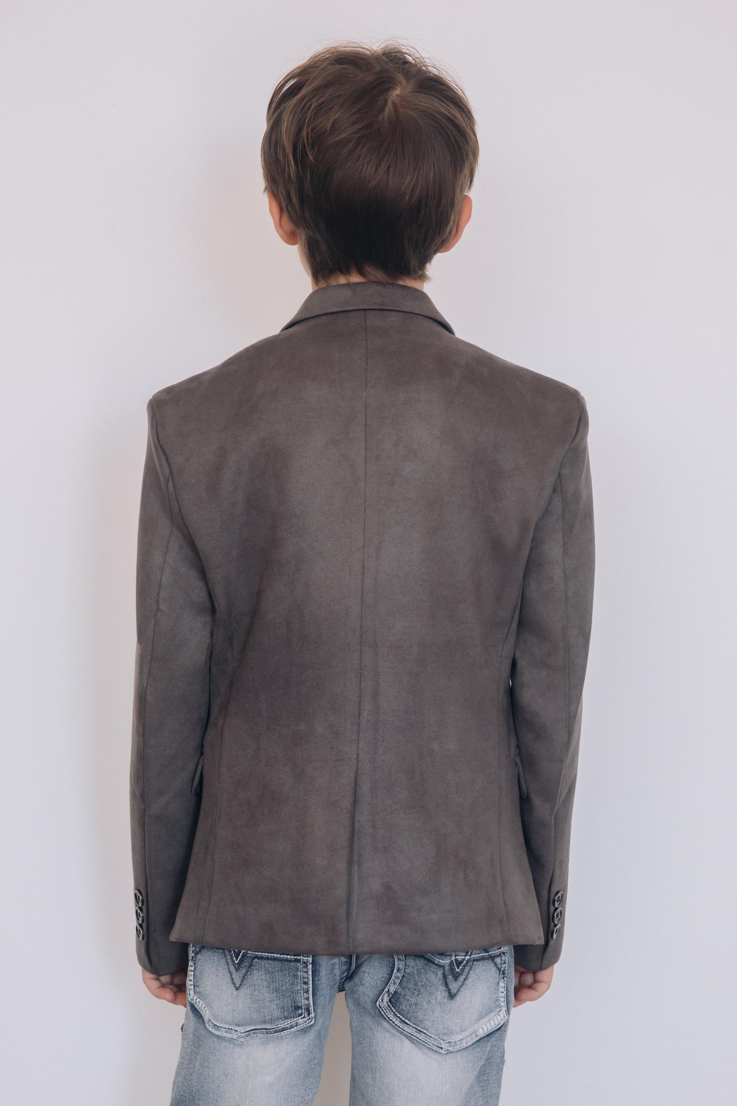 Boys' Double Button Grey Faux-Suede Blazer