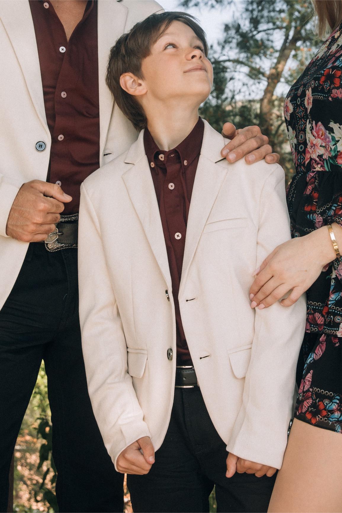 Boys' Double Button Off-White Faux-Suede Blazer