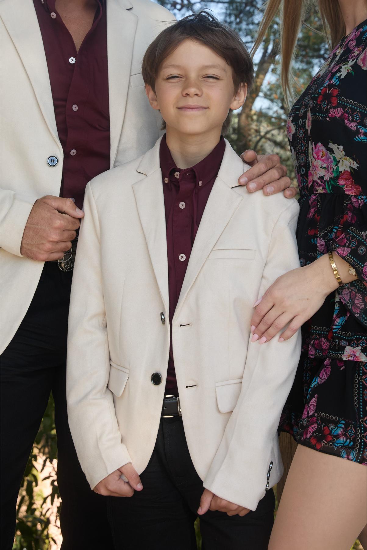 Boys' Double Button Off-White Faux-Suede Blazer