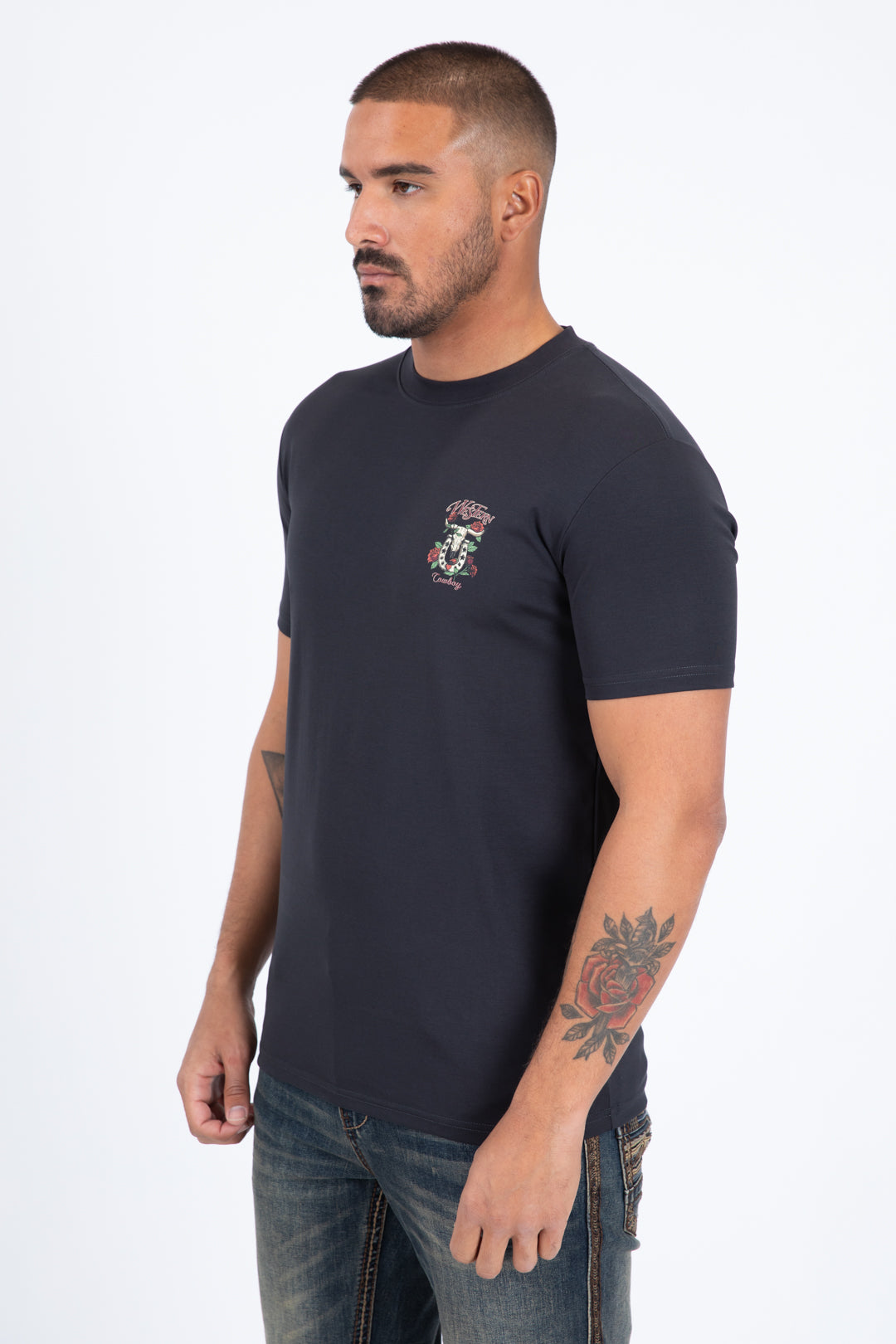 charcoal western skull horseshoe tee men platini back