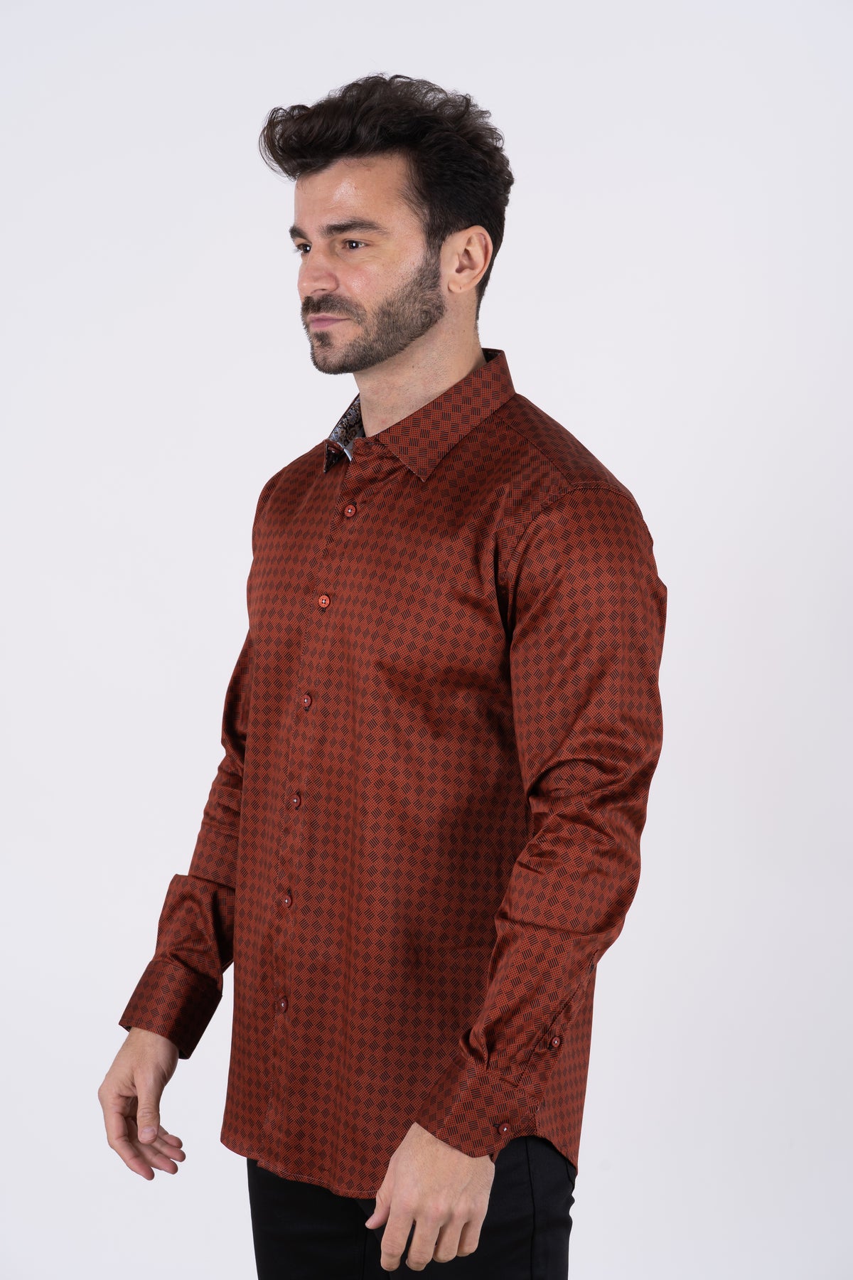 rust geometric botanical print shirt men platini detail-2