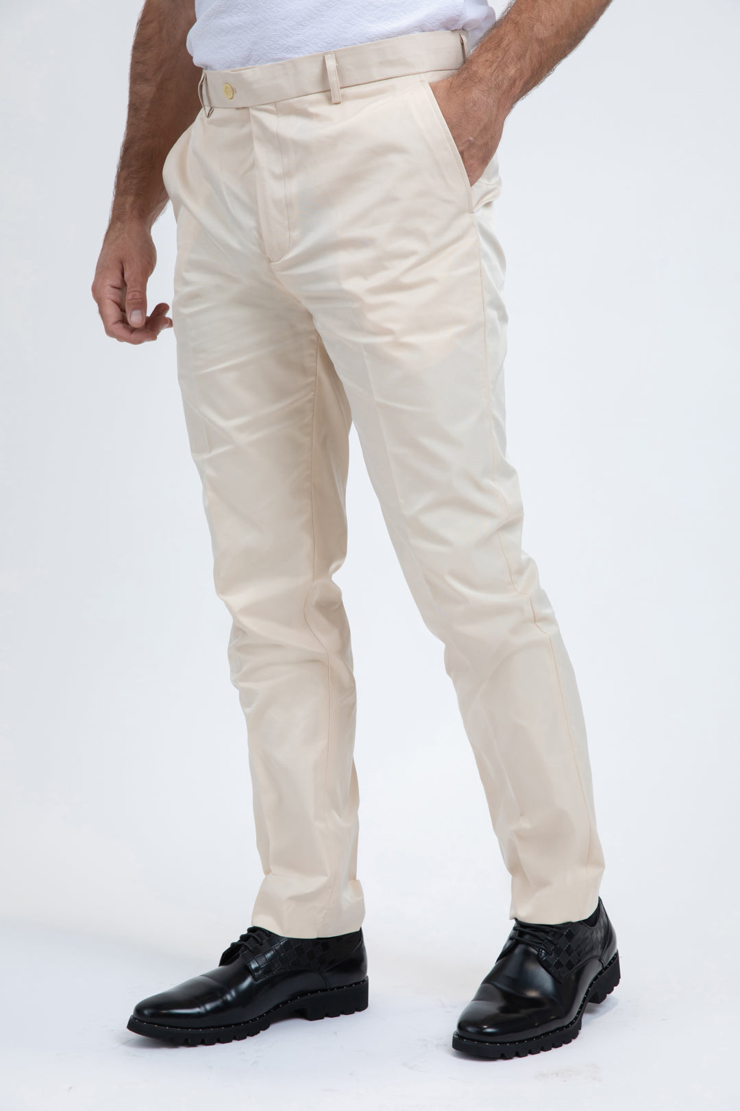 Heath Mens Poly-Stretch Slim Fit Beige Suit Pants