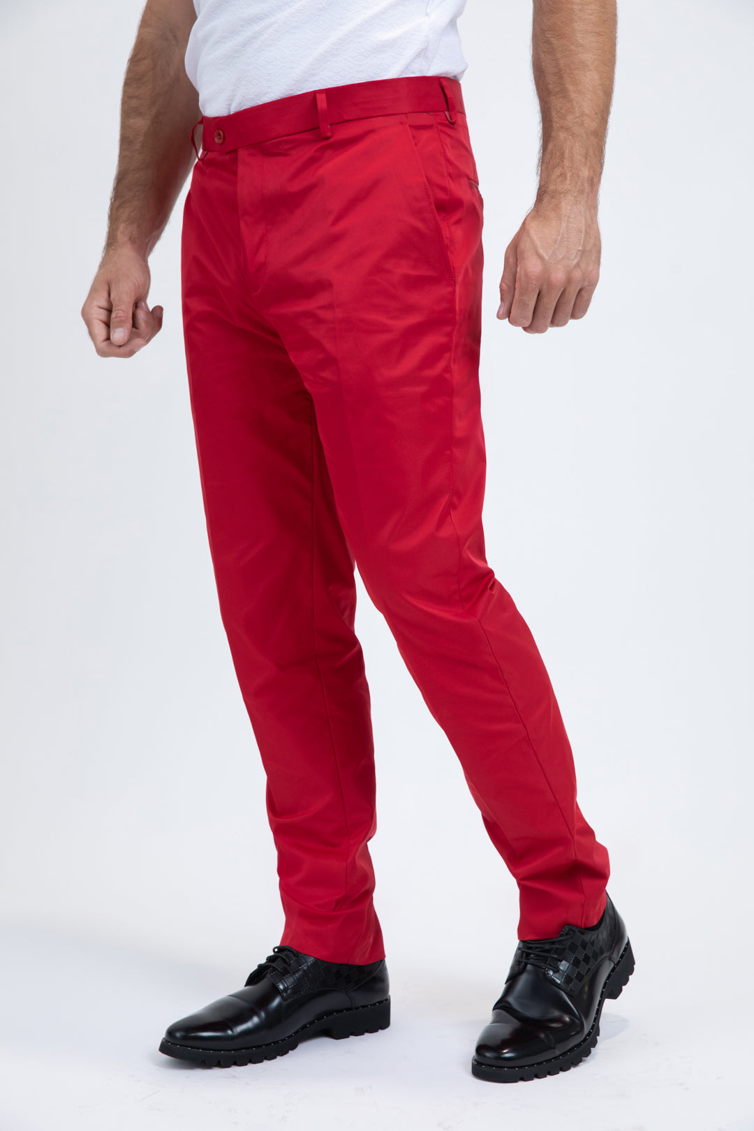 Heath Mens Poly-Stretch Slim Fit Red Suit Pants