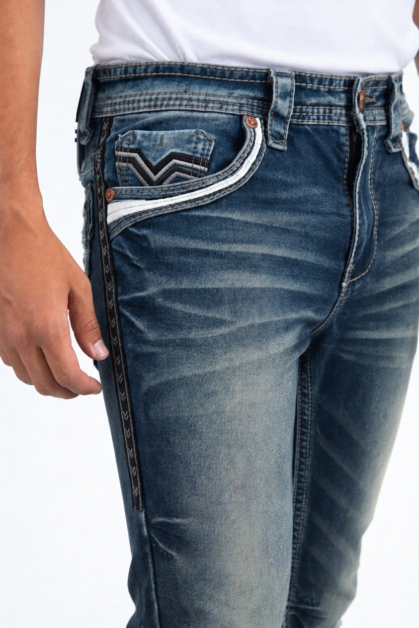 medium blue holt studded chevron bootcut jean men platini side