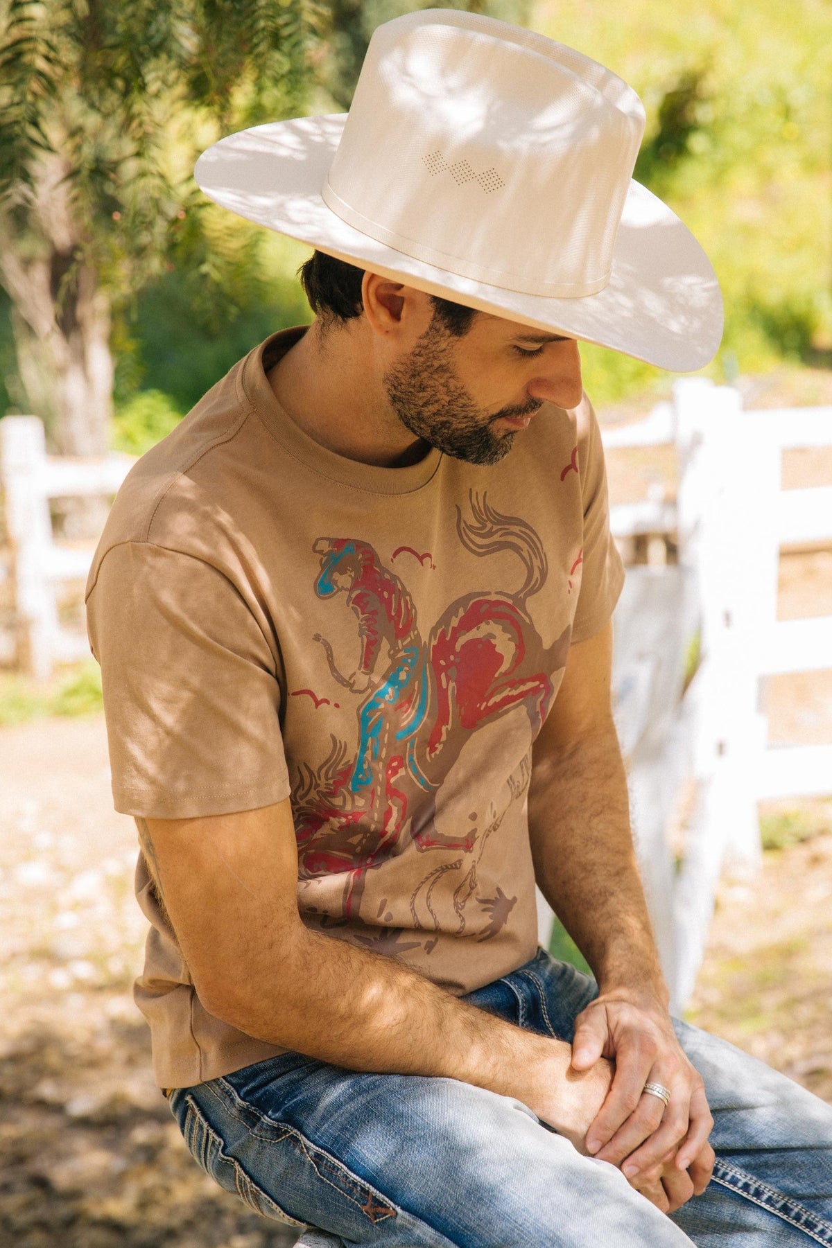 khaki cowboy rodeo print tee men platini detail-2