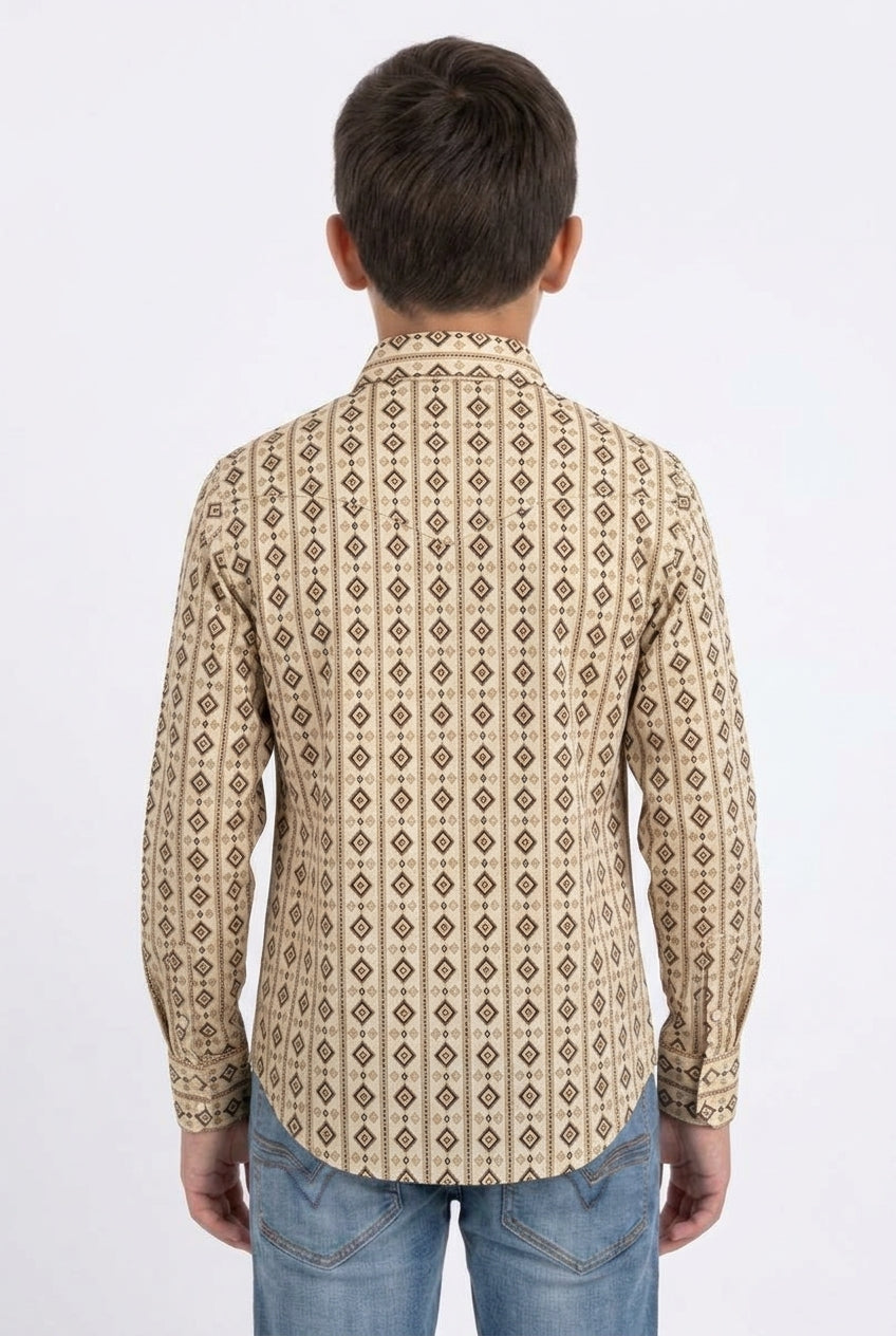 beige kids aztec stripe western shirt platini back