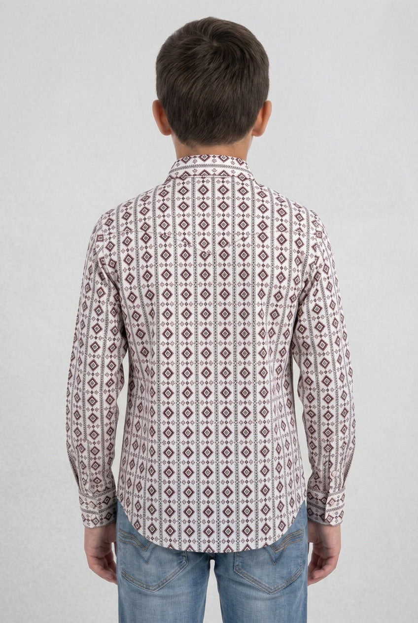 white kids aztec stripe western shirt platini back