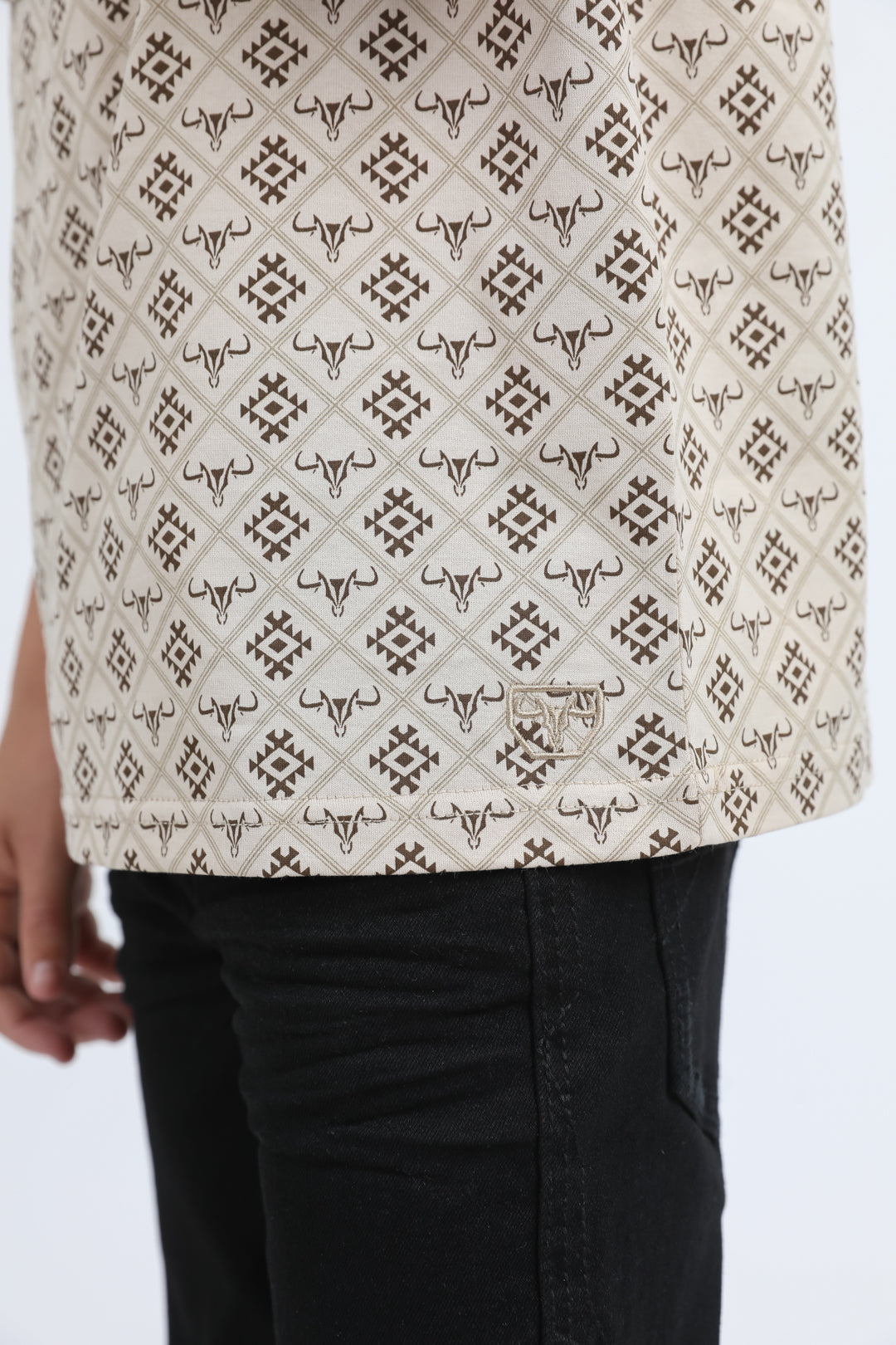 Kids Cotton Modern Fit Stretch Aztec Print Beige Polo