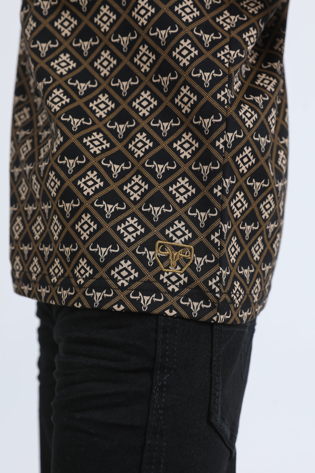 Kids Cotton Modern Fit Stretch Aztec Print Black Polo
