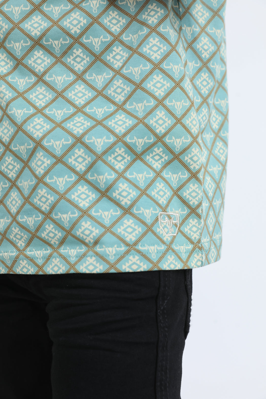 Kids Cotton Modern Fit Stretch Aztec Print Blue Polo