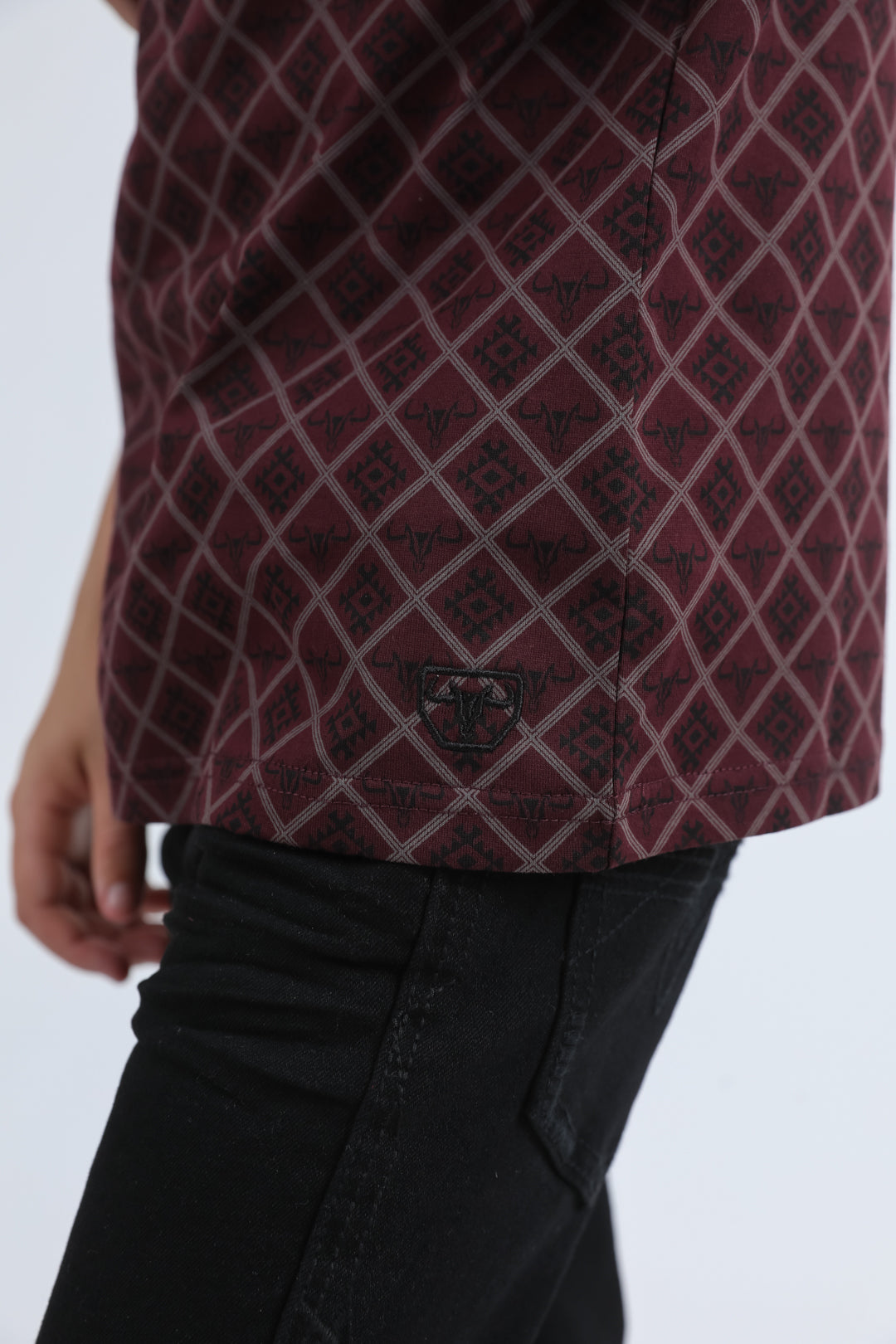 Kids Cotton Modern Fit Stretch Aztec Print Burgundy Polo